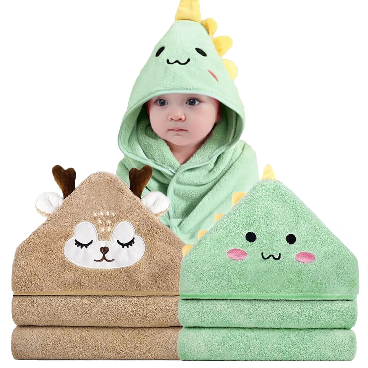ROXANEPIG 2 Pack Hooded Baby Towels - Premium Ultra Soft Organic Baby Bath Towel – Absorbent and Hypoallergenic Towels for Baby Boy Girl, Toddler, Newborn Essentials (Green,Brown)