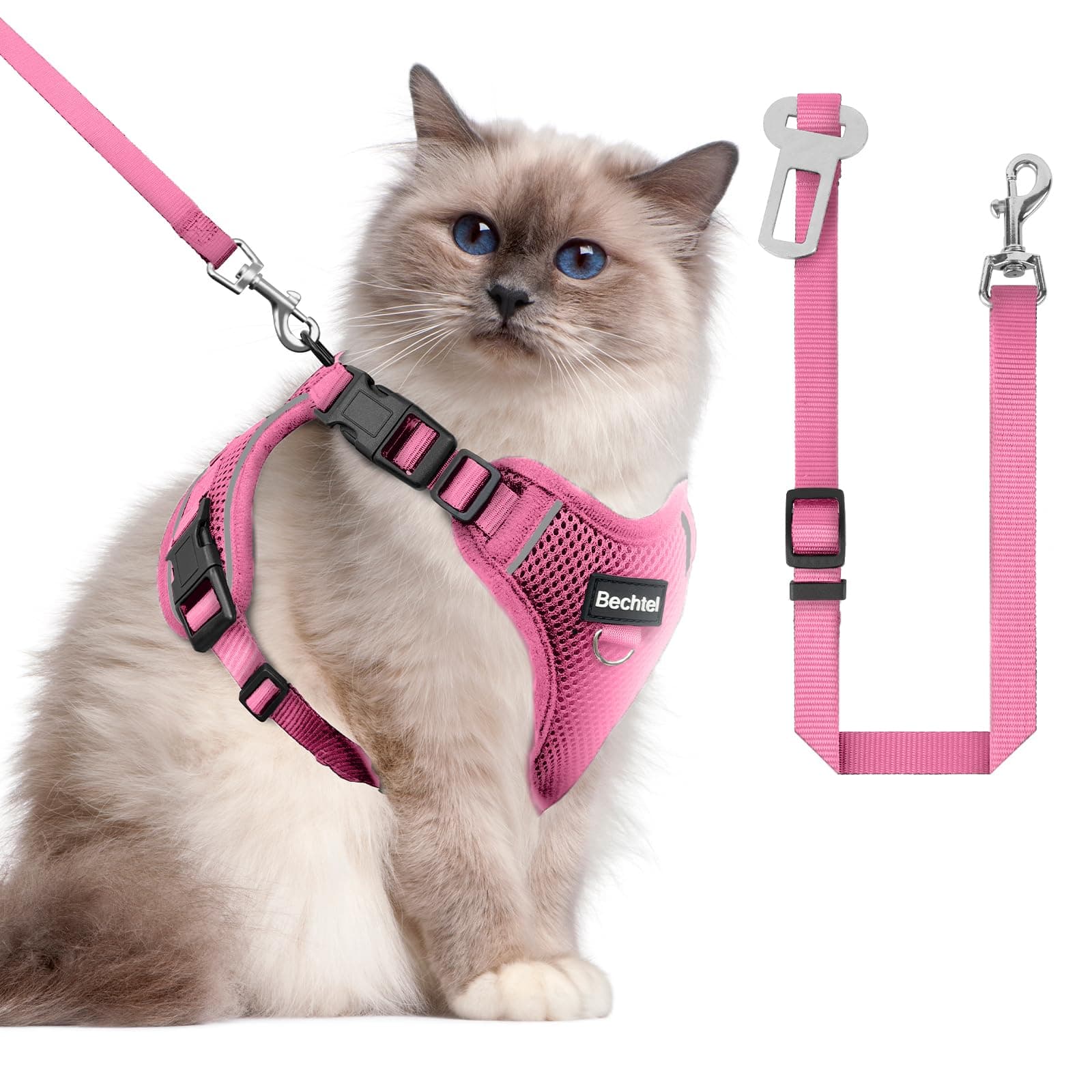 Cat Harness and Leash Set for Walking Escape Proof, Adjustable Soft Kittens Vest with Reflective Strip for Cats, Comfortable Outdoor Vest, Cat Car Leash, Grey, S