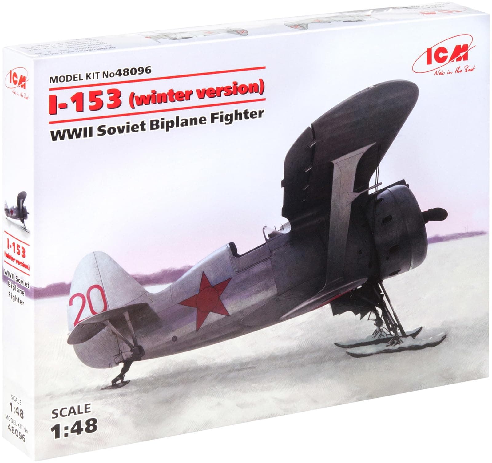ICM 1/48 Scale I-153, WWII Soviet Biplane Fighter (winter version) - WWII Soviet Aircraft Model Building Kit # 48096