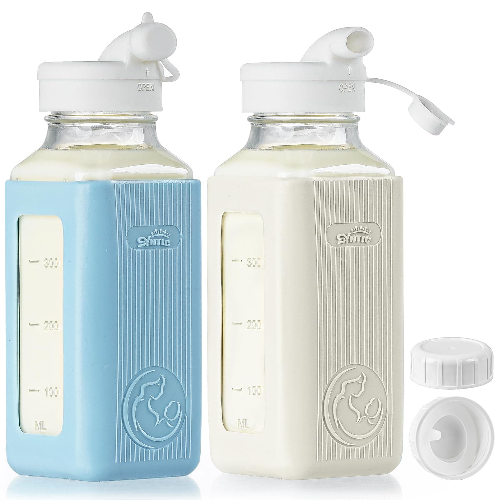 Syntic 2 Pack 16 Oz Glass Breastmilk Storage Bottles with Pour Spouts