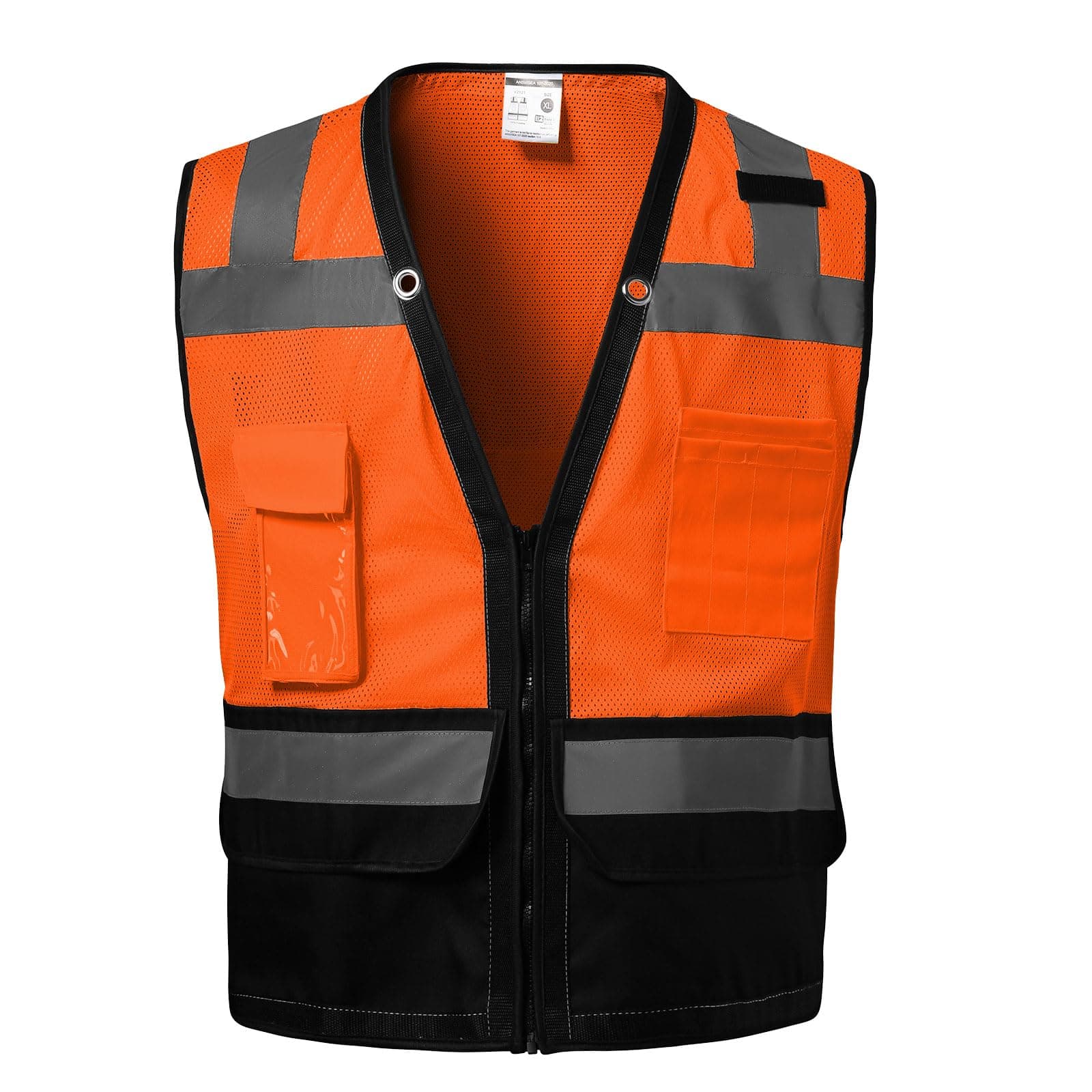 DPSAFETY Reflective Safety vest With back plan pocket,High visibility Surveyor Construction Hi Vis Work Vest, Orange-bottom, 3X-Large
