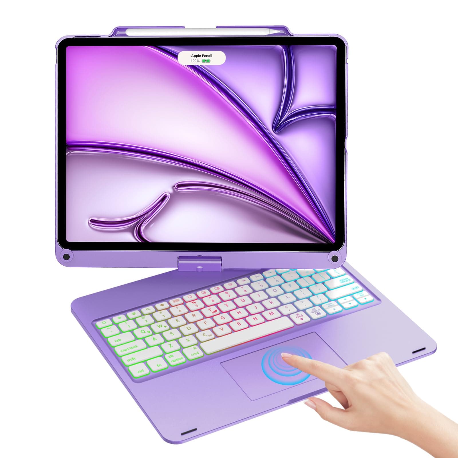 Touch Keyboard Case for iPad Air 13 M2 2024, iPad Pro 12.9 Case with Keyboard 6th/5th/4th/3rd Generation, Trackpad, 360° Rotatable, Wireless Keyboard Cover, 7 Modes Rainbow Backlits with Pencil Holder