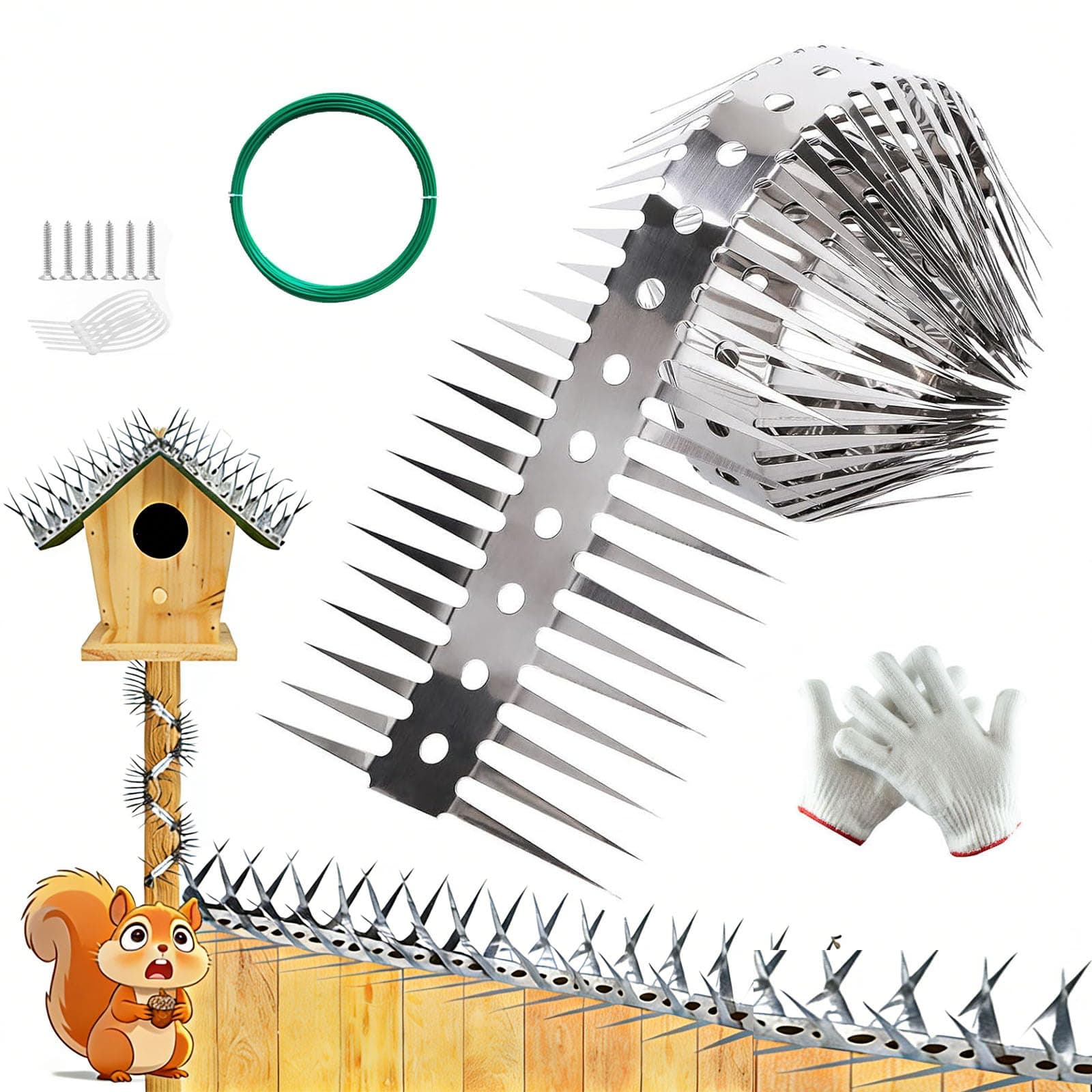 Raccoon Spikes Deterrent,Keep Squirrel Pigeon Crow Away,Stainless Steel Bird Nails, Fence Nails, Anti-Climbing Nails Good for Wall Barns Fence Roof and Tree Bark (1 PCS)