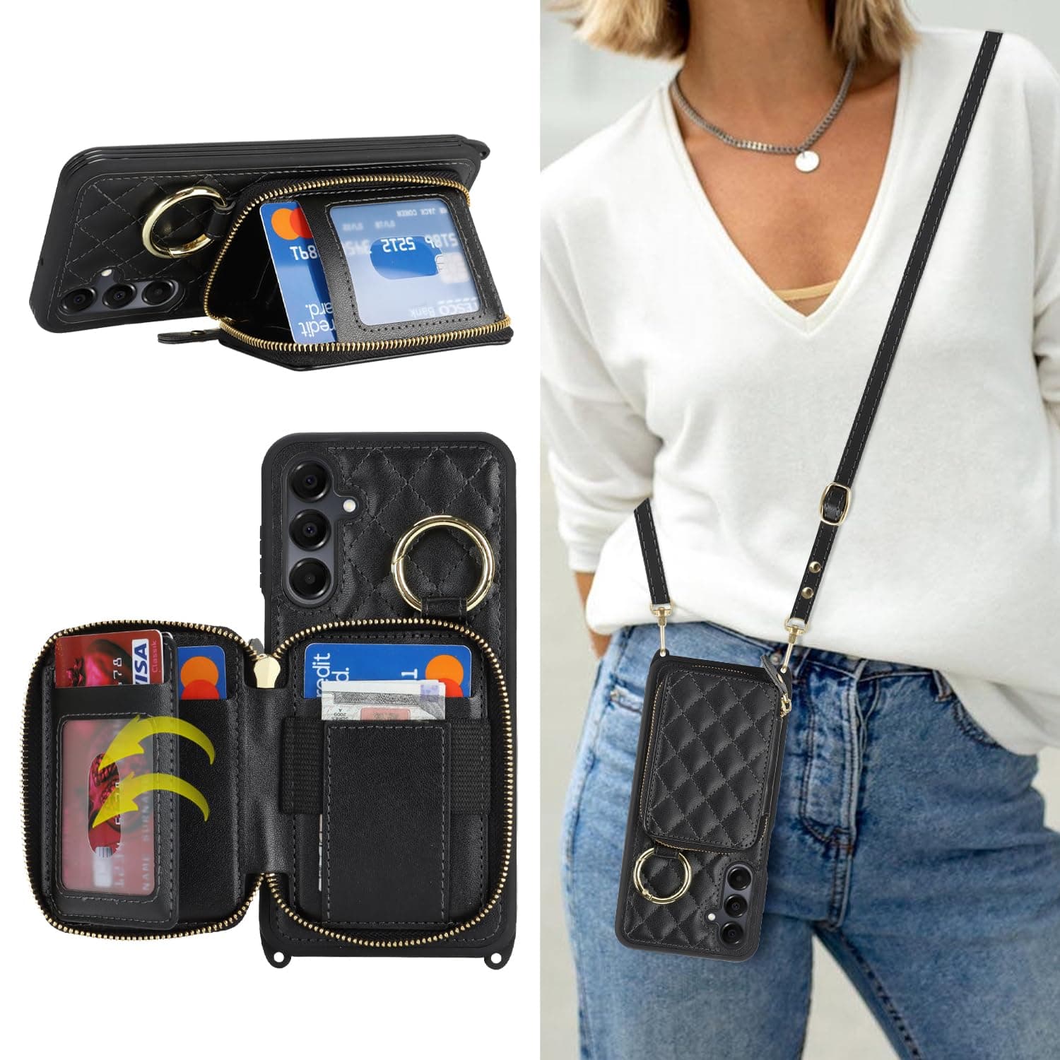 Cavor for Samsung Galaxy A15 Wallet Case with Card Holder, Black