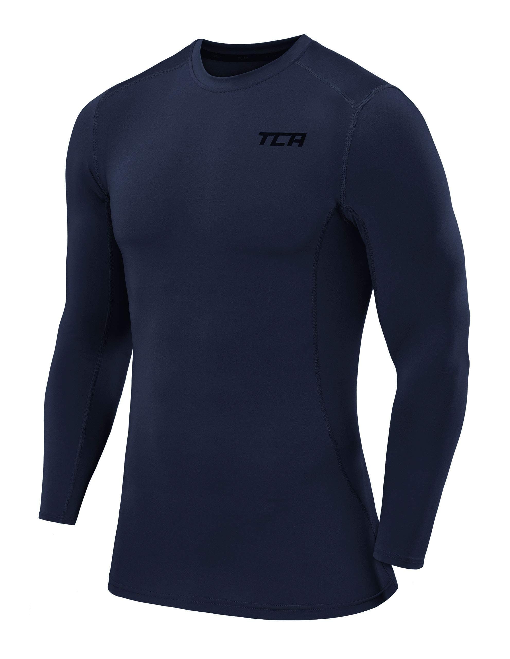 TCA Boys' Long Sleeve Compression Shirt, Athletic Workout Sports Undershirt Base Layer Top - Navy Eclipse, XLY 12-14 Years