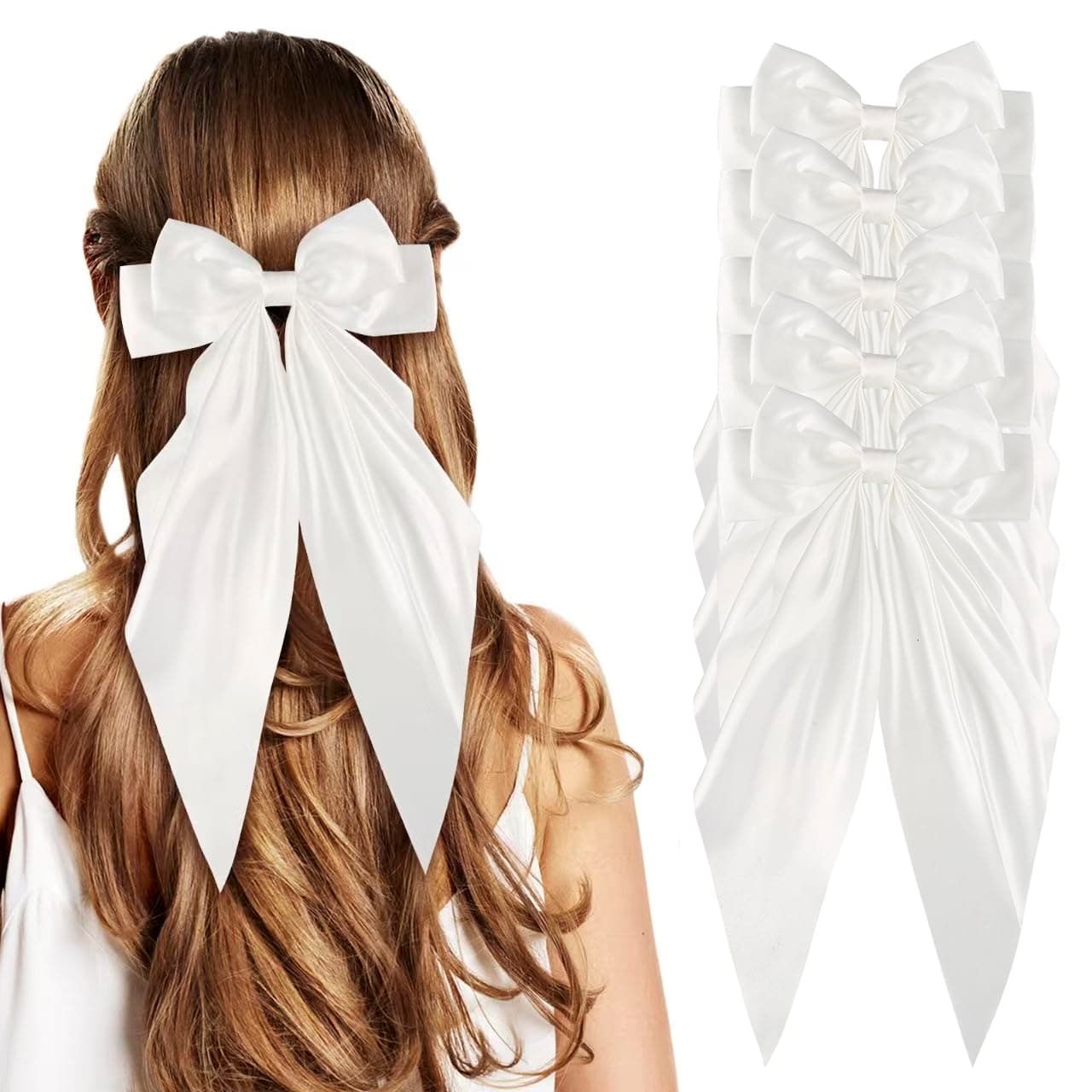 6pcs Large Silky Satin Hair Bow Barrettes