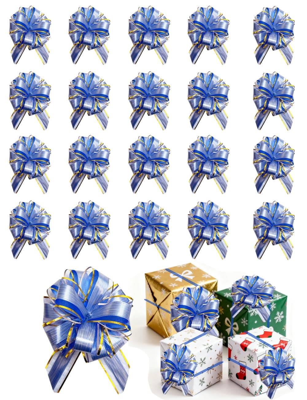 20 Pieces 6 Inch Pull Bows for Gift Wrapping Ribbon Pull Bows for Christmas Wedding Birthday Valentine Ribbon Bows for Wrapping Boxes or Flower Decorations (Blue)