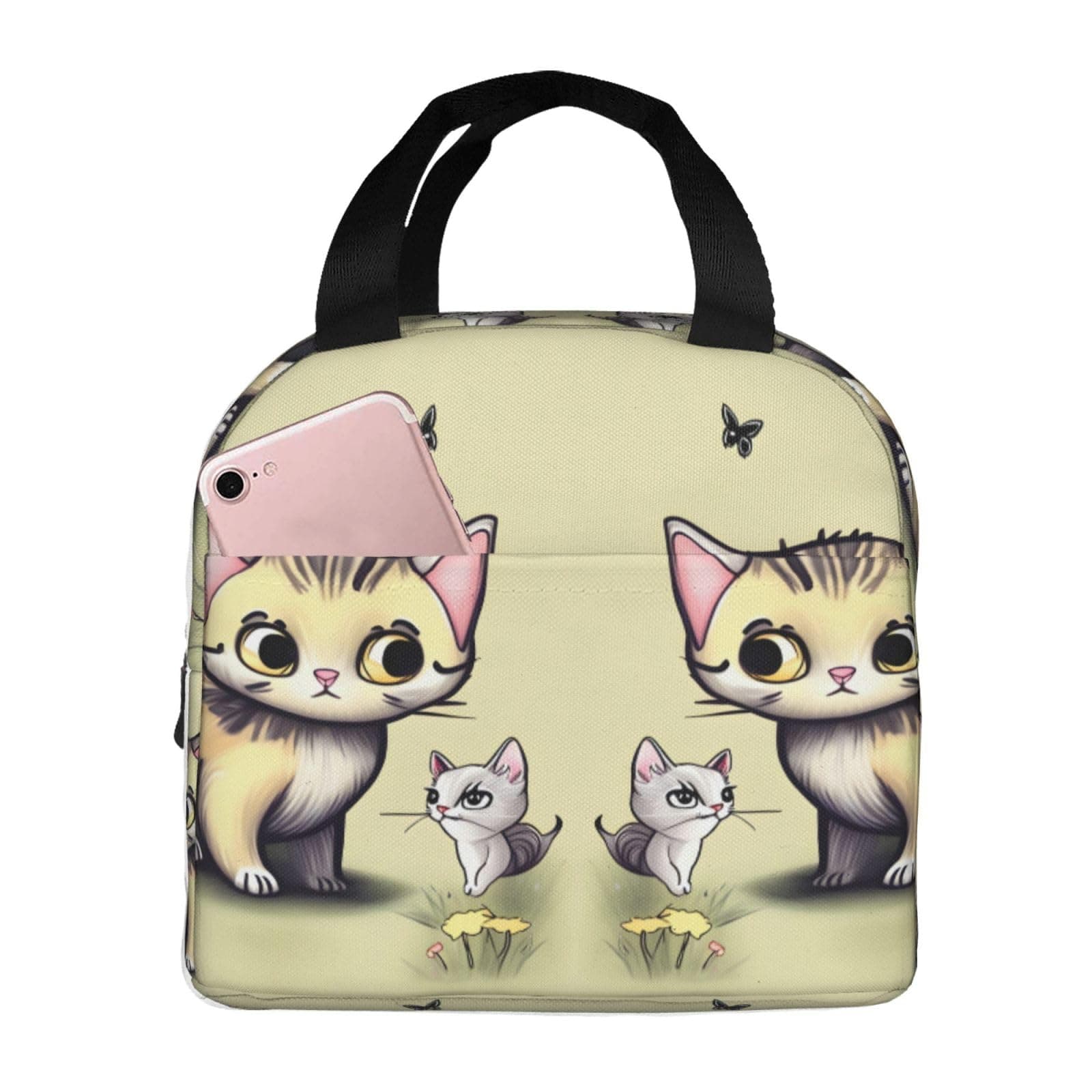 Cat and Butterfly Lunch Box for Men - Reusable Lunch Bag for Men and Women - Insulated Small Lunch Box.
