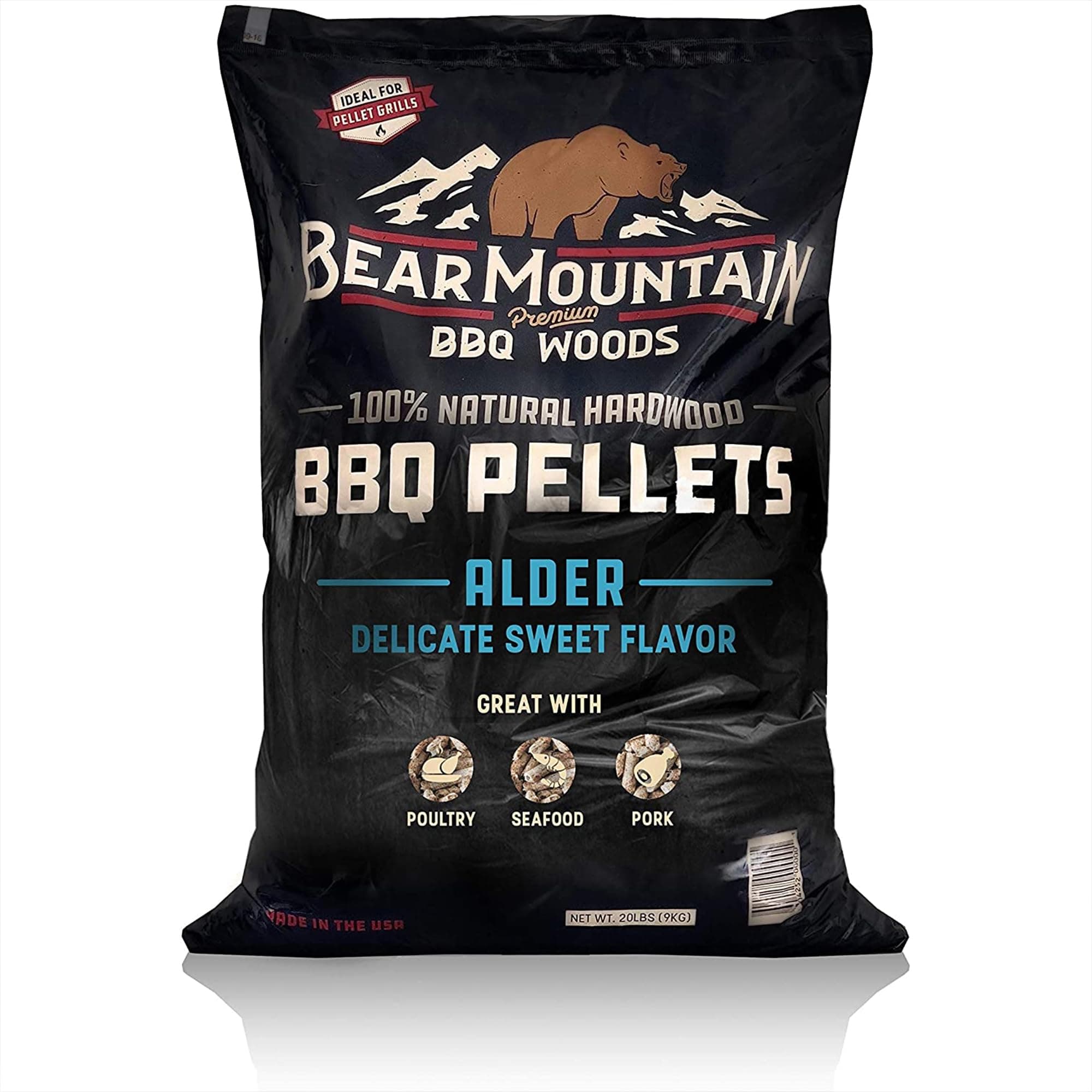 Bear Mountain Alder BBQ Wood Pellets for Smoker and Grill, 20 lb Bag - All-Natural Hardwood for Outdoor Barbecue Smoking and Grilling with Delicate Sweet Smoke Flavor