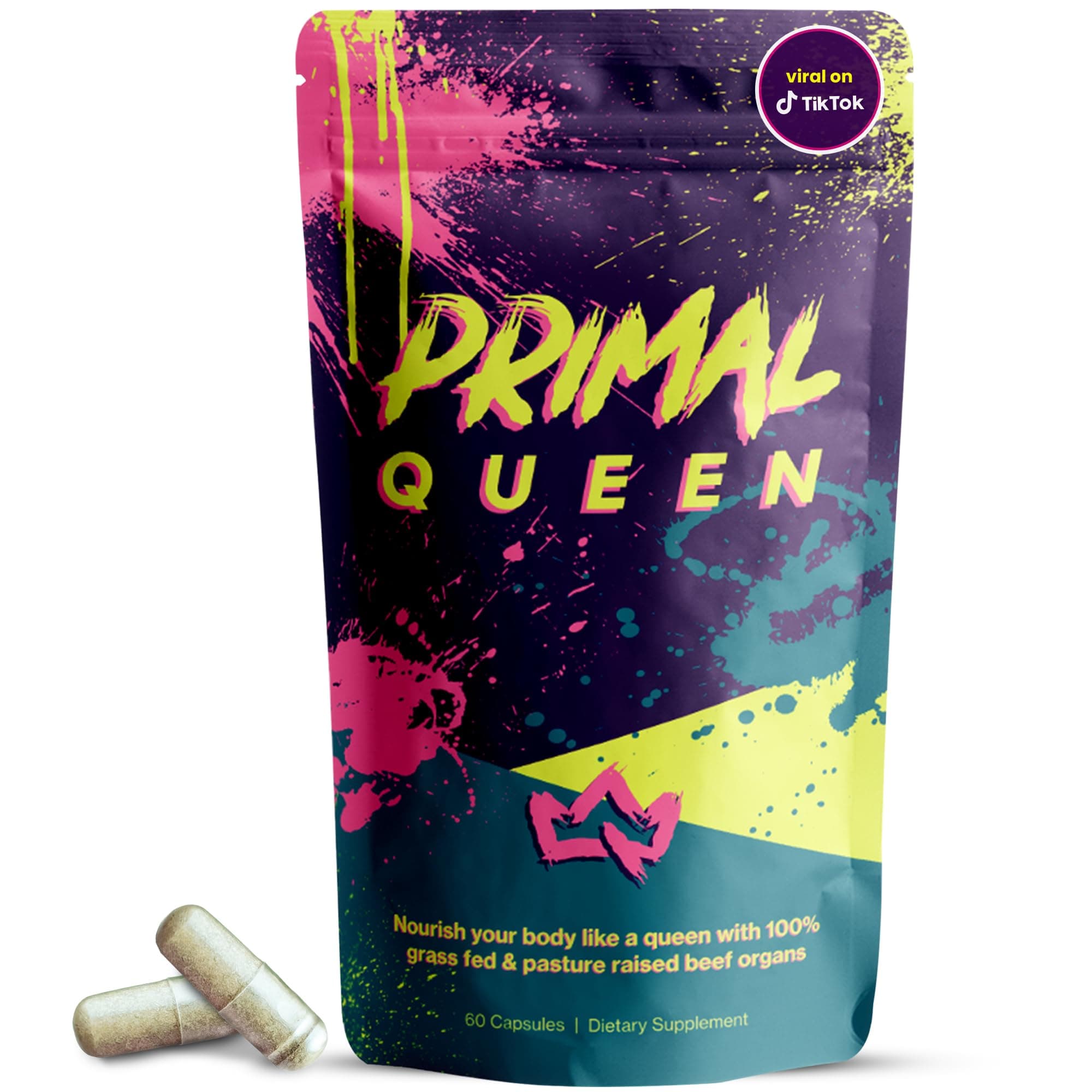 Primal Queen Grass Fed Beef Organ Supplement for Women, 60 Capsules