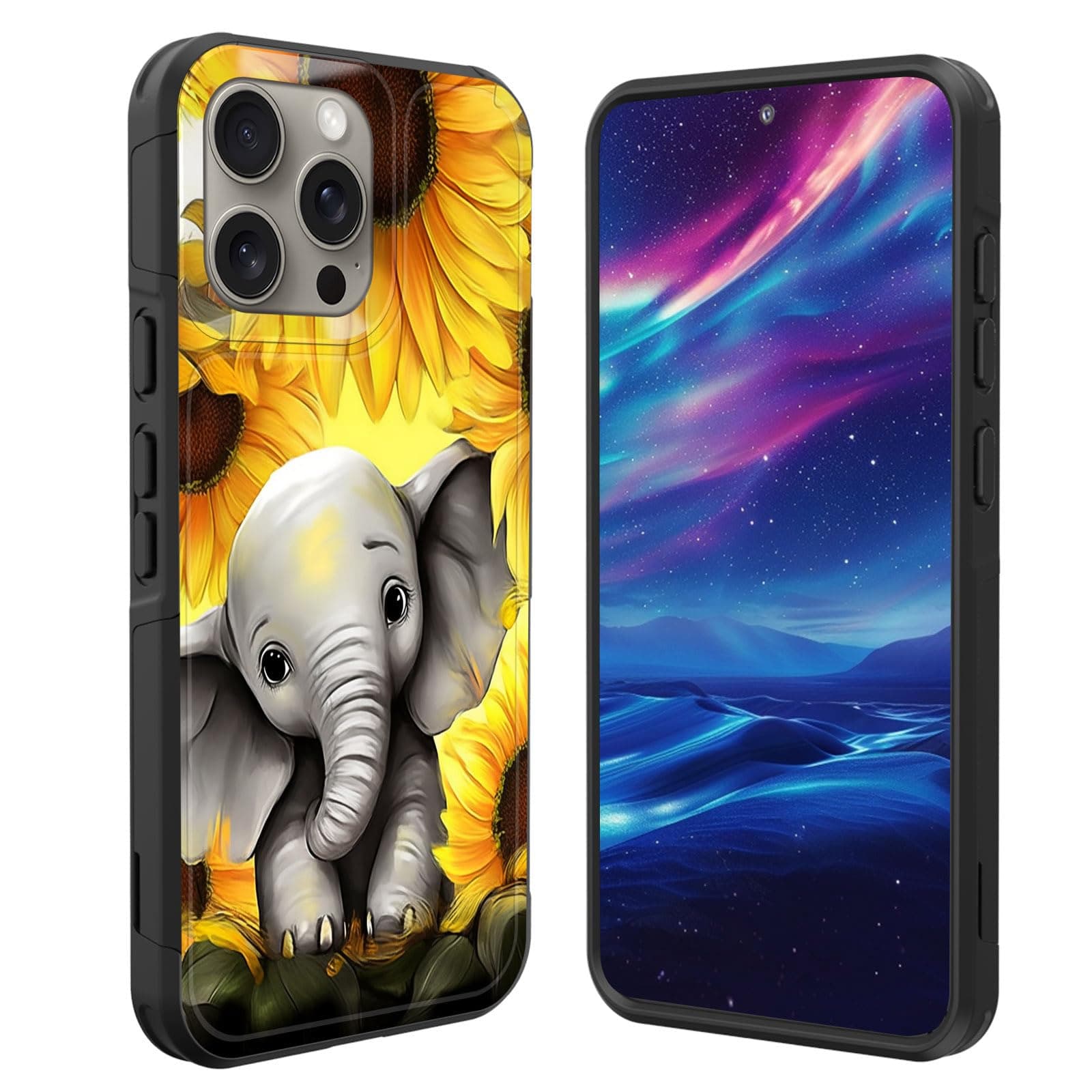 GFEWYTJYJ for iPhone 16 Pro Case,[10 FT Military Grade Drop Protection] Non-Slip Heavy Duty Shockproof Phone Case for iPhone 16 Pro 6.3 inch 2024,Sunflower Elephant