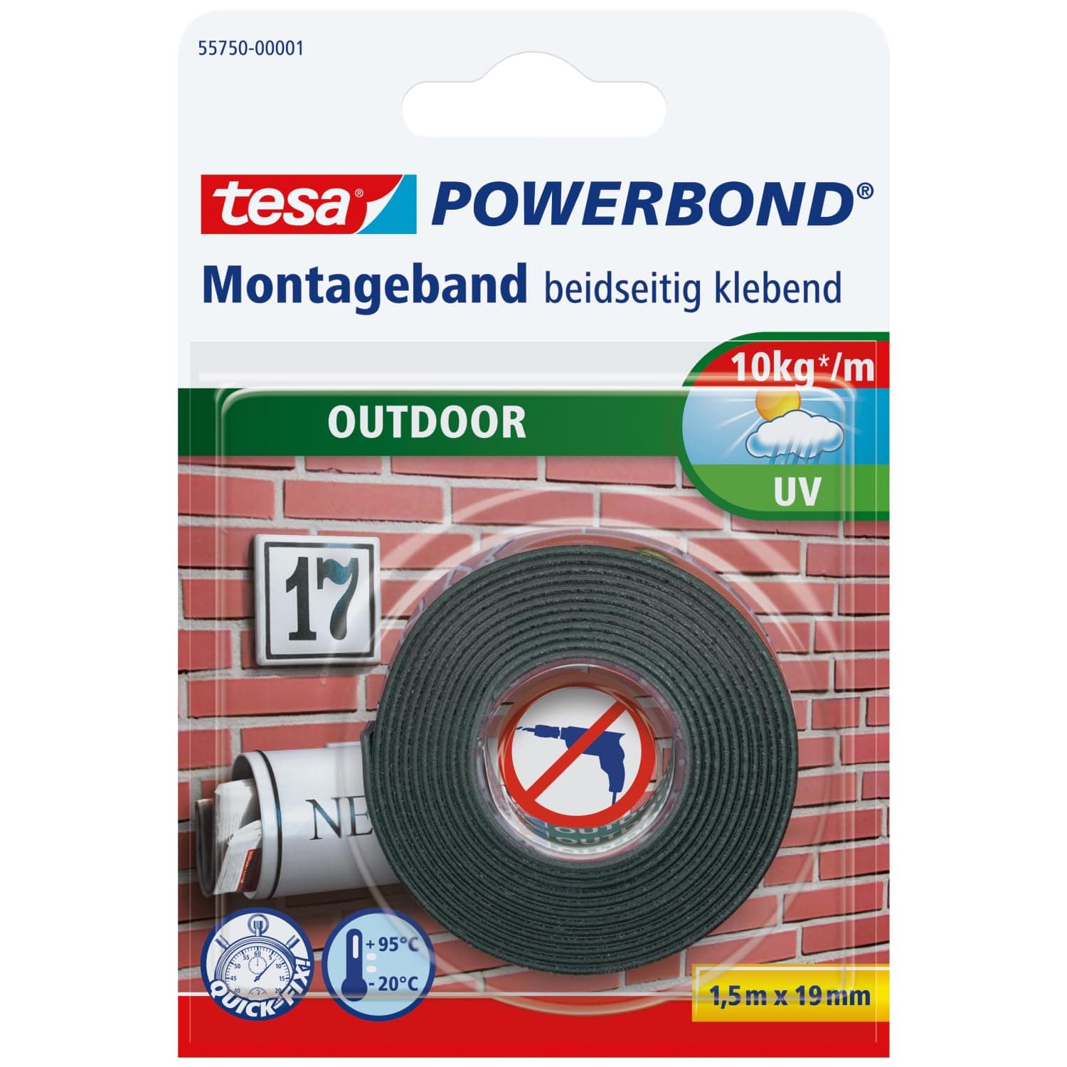 tesa Nastro Biadesivo di Montaggio Powerbond Outdoor - 1,5 m x 19 mm