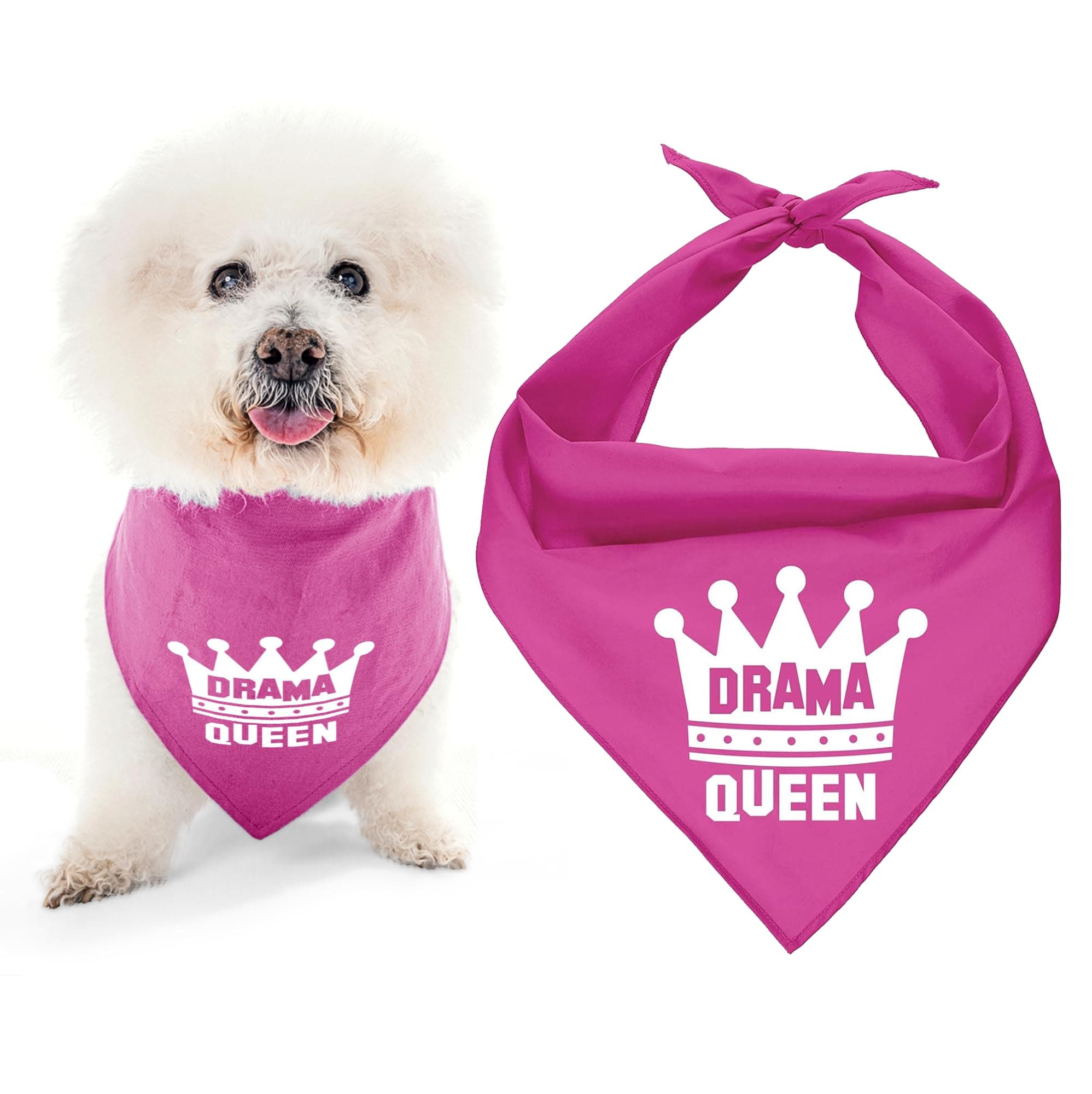 Parisian Pet Pink Dog Bandanas - Adjustable Drama Queen Puppy Bandana - Girl Dog Accessories - Breathable and Stylish Dogs Kerchief - Triangle Pet Scarves - Large Dogs Bandana - Bib for Pets
