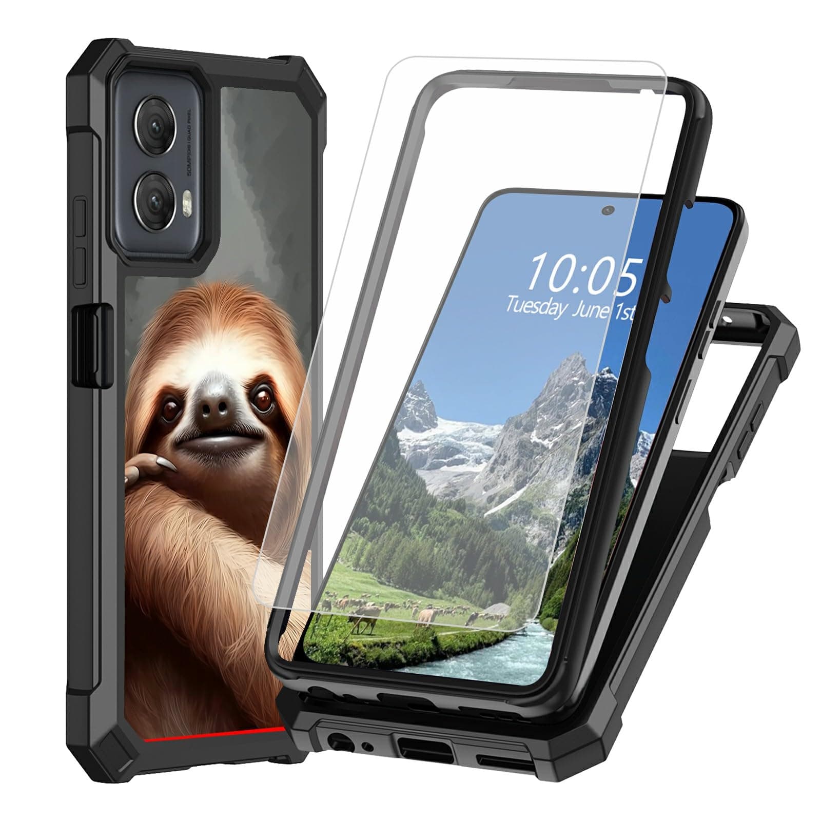 DIGTIALL Case for Motorola Moto G Stylus 5G 2024 6.7" with Tempered Glass Screen Protector,Dual Layer Heavy Duty Shockproof Protective Cover for Moto G Stylus 5G 2024,Cute Sloth