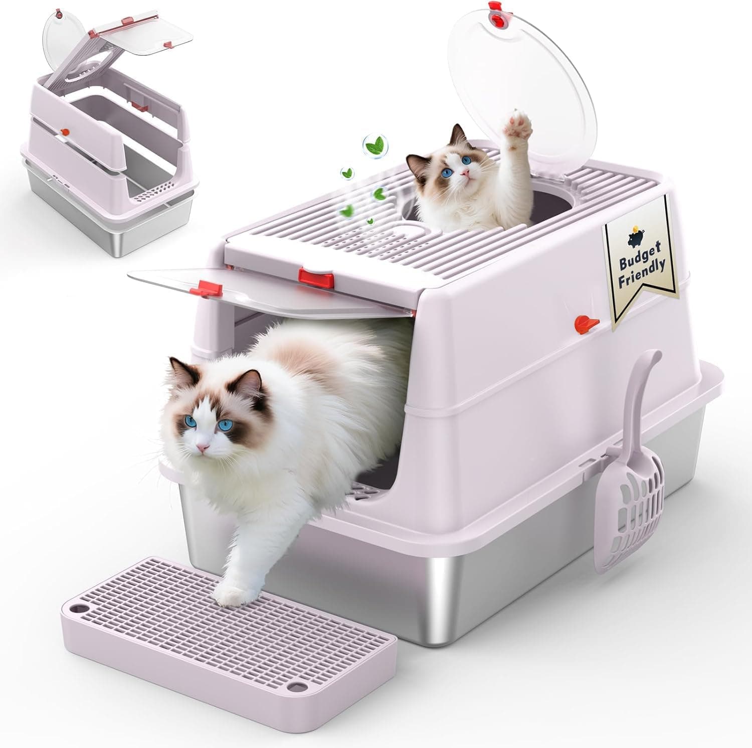 Stainless Steel Cat Litter Box with Lid Purple