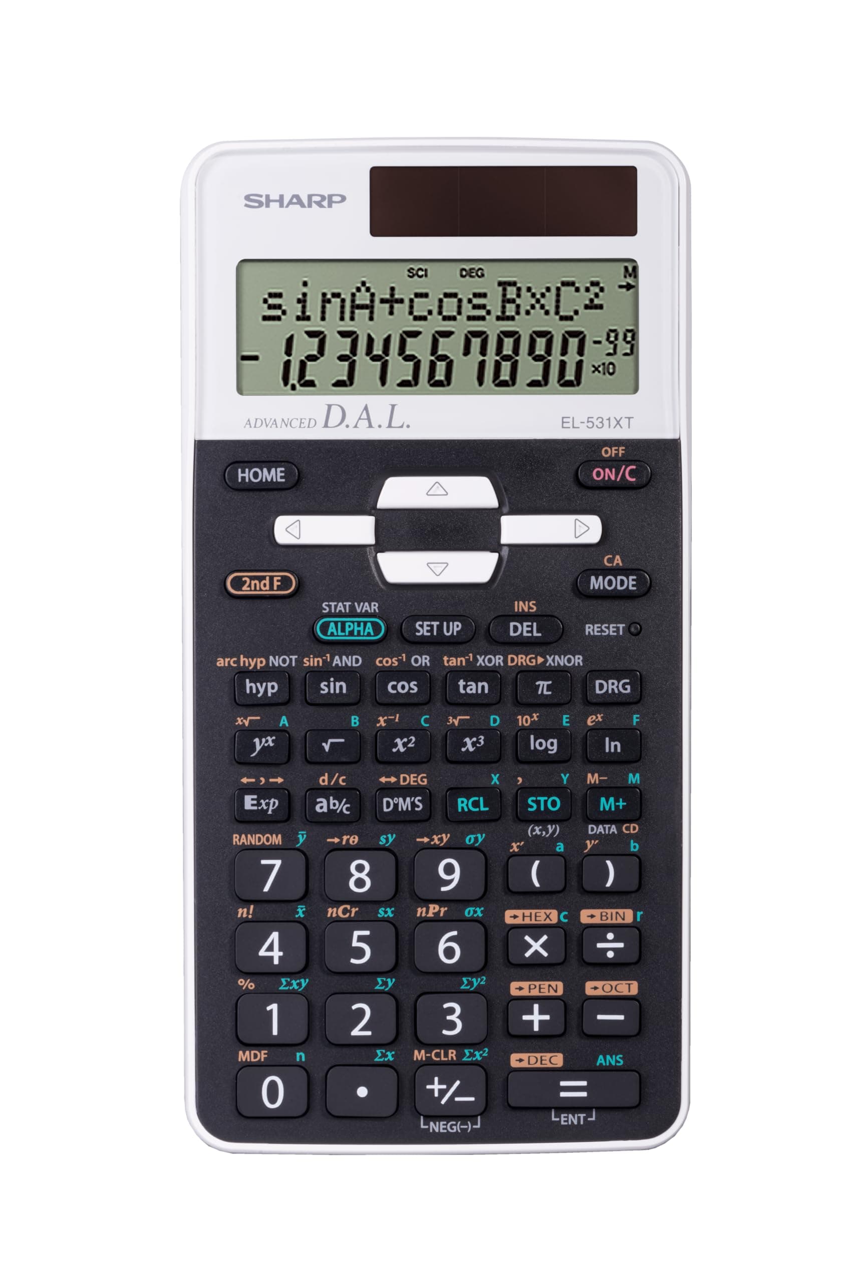 Sharp EL531XTWH Scientific Calculator with 273 Functions, 2-Line LCD Display, Direct Algebraic Logic (D.A.L.), Solar & Battery Power, Math Calculator for High School & College Students
