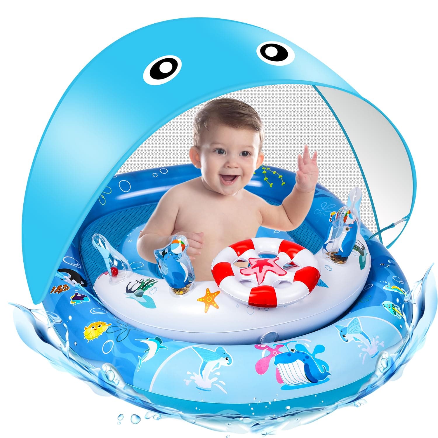 ACELlFE Baby Swimming Float with Canopy UPF 50+, Inflatable Swim Ring
