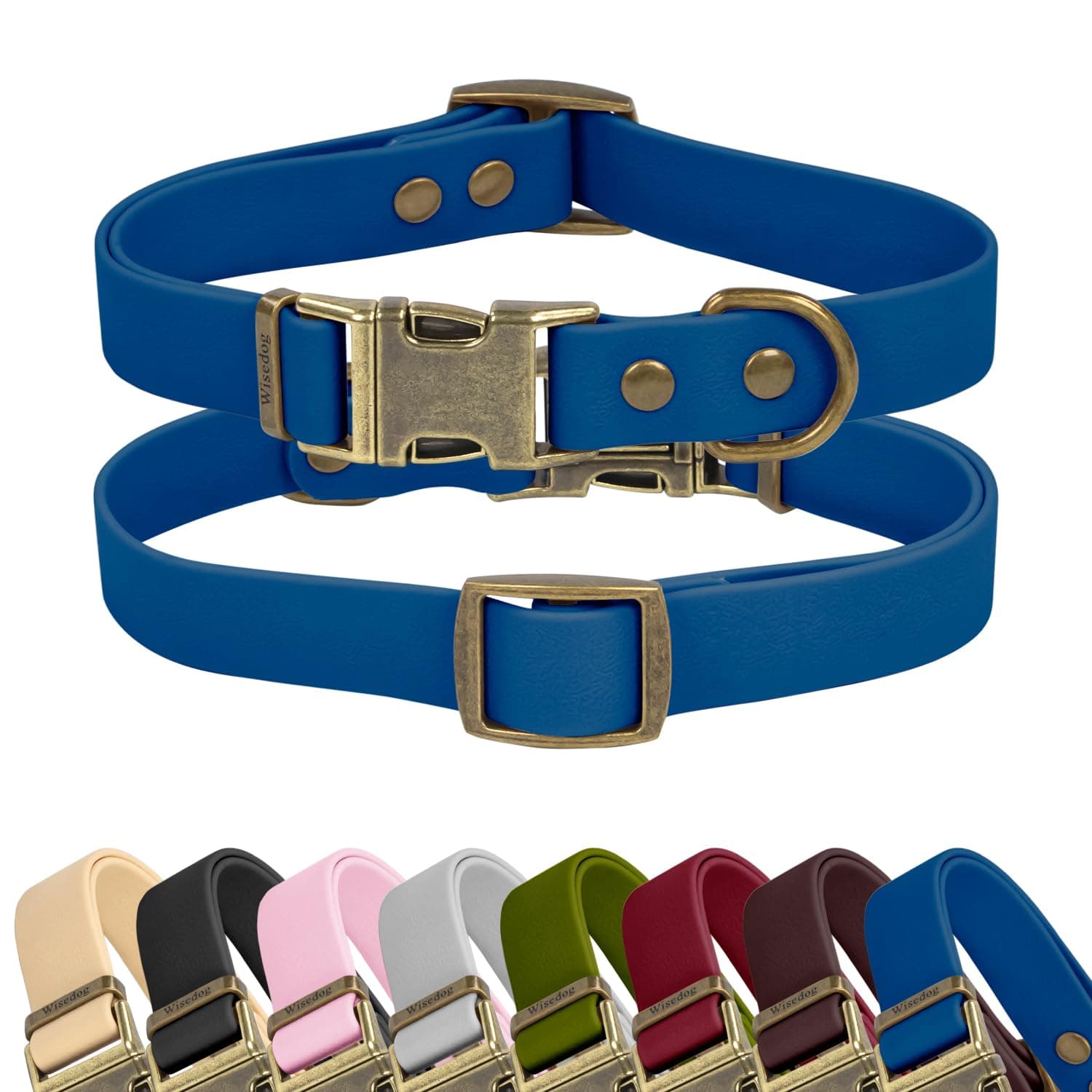 Wisedog Rubber Dog Collar with Quick Release, L 14"-22", Blue