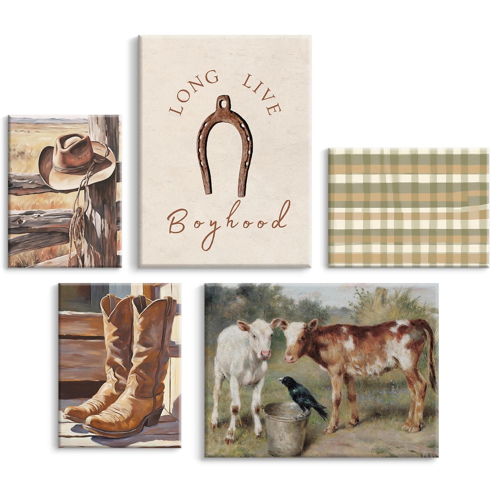 Cowboy Wall Art Nursery Canvas Pictures Western Cow Wall Decor Boys Room Prints Vintage Poster Baby Children Pictures Rustic Painting Cowboy Hats Artwork for Farmhouse Bedroom 12x16 Inch Ready to Hang