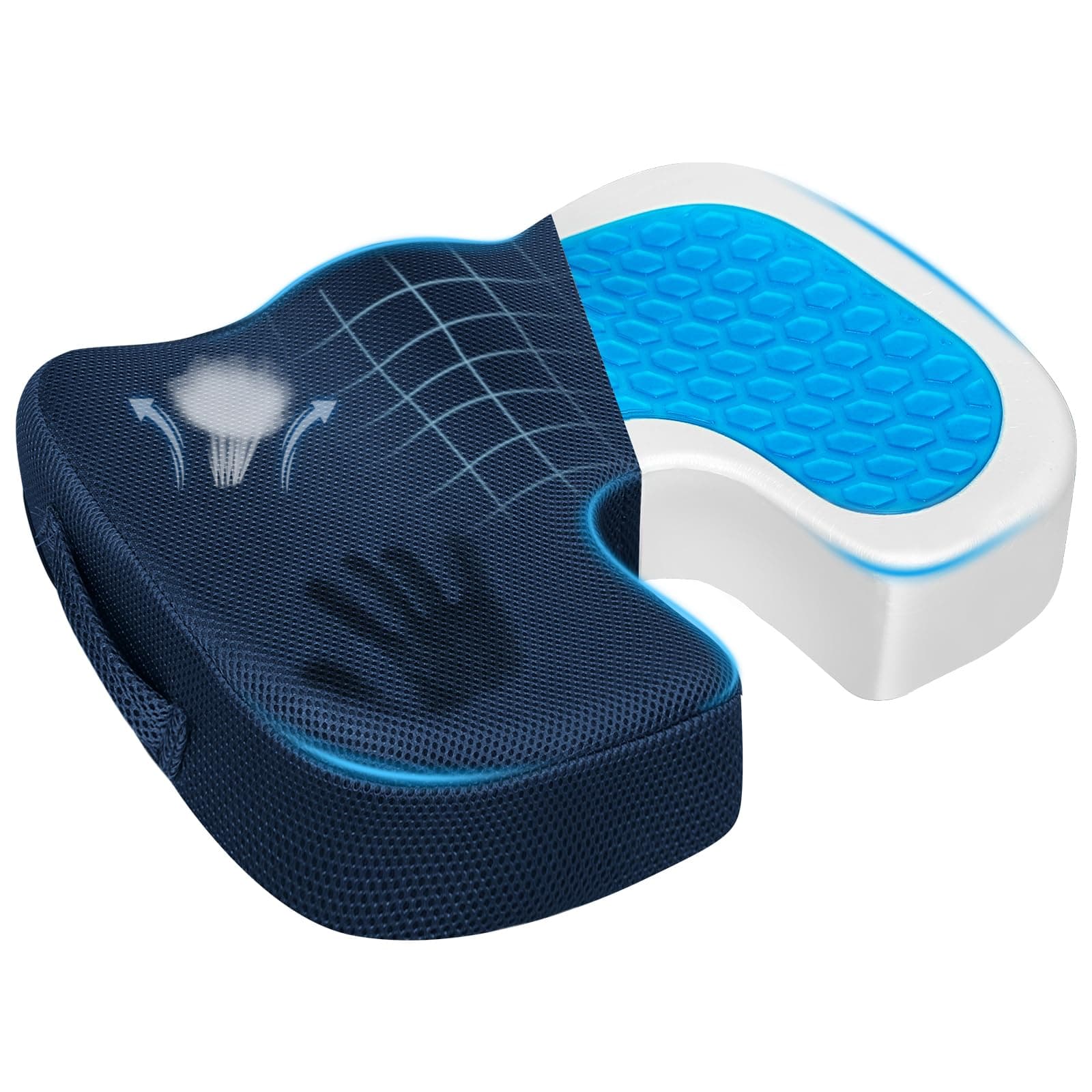 Season Guard Gel Seat Cushion – Office Chair Cushion – Non-Slip Gel Memory Foam Coccyx Cushion for Tailbone Pain - Desk Chair Car Seat Cushion Driving - Sciatica Back Pain Relief, Mesh, Blue