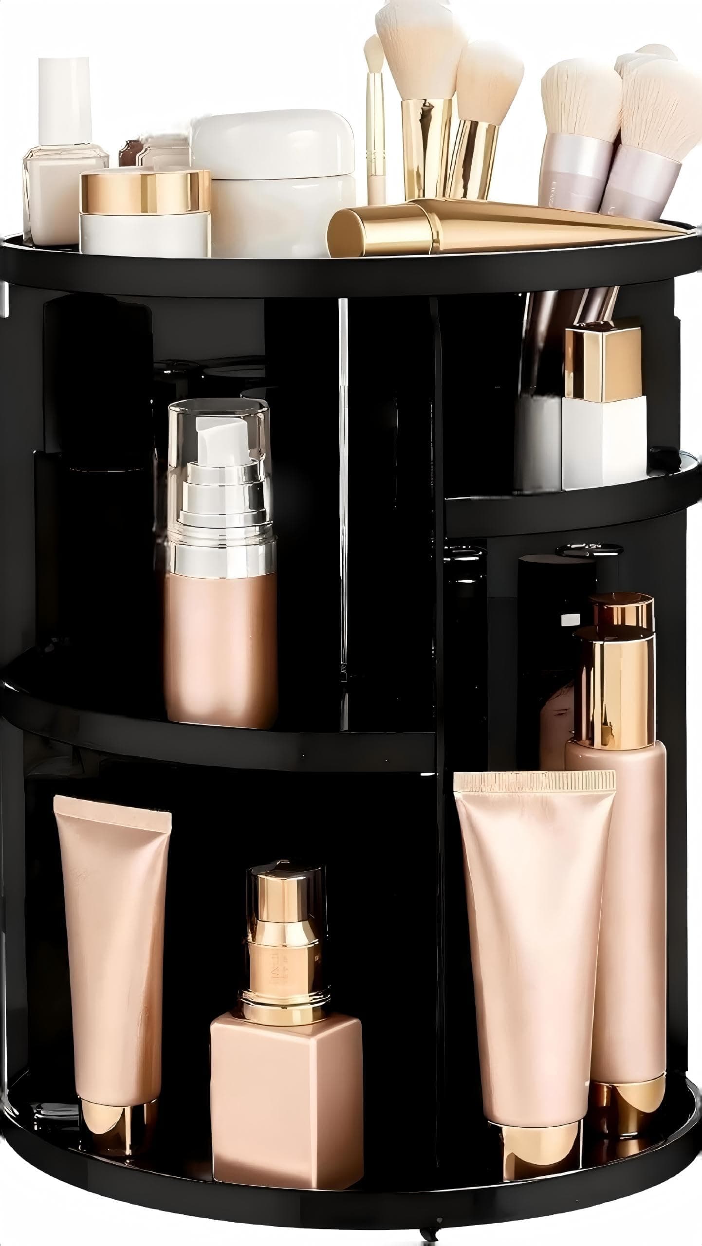 HBlife 360 Rotating Makeup Organizer Adjustable Carousel Large Capacity Revolving Perfume Organizer Skincare Organizers Cosmetic Storage Spinning Holder for Vanity, Plus Size Black