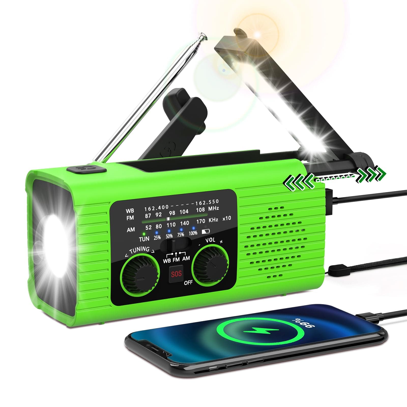 NITIGO Radios for Emergency, Multifunction Solar Charger Hand Crank NOAA Weather AM/FM Radio 4000mAh with USB Charged, Reading Lamp, Flashlight, SOS Alarm, Headphone Jack for Camping Emergencies