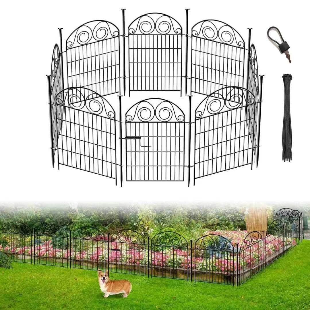 Getlay Garden Fencing 36 inch High, 8 Panels Total 17.5 Ft Garden Fence Animal Barrier, Dog Fence Outdoor for Yard, Black Heavy Duty Metal Temporary Fencing, Outdoor Dog Fence, Garden Edging Border