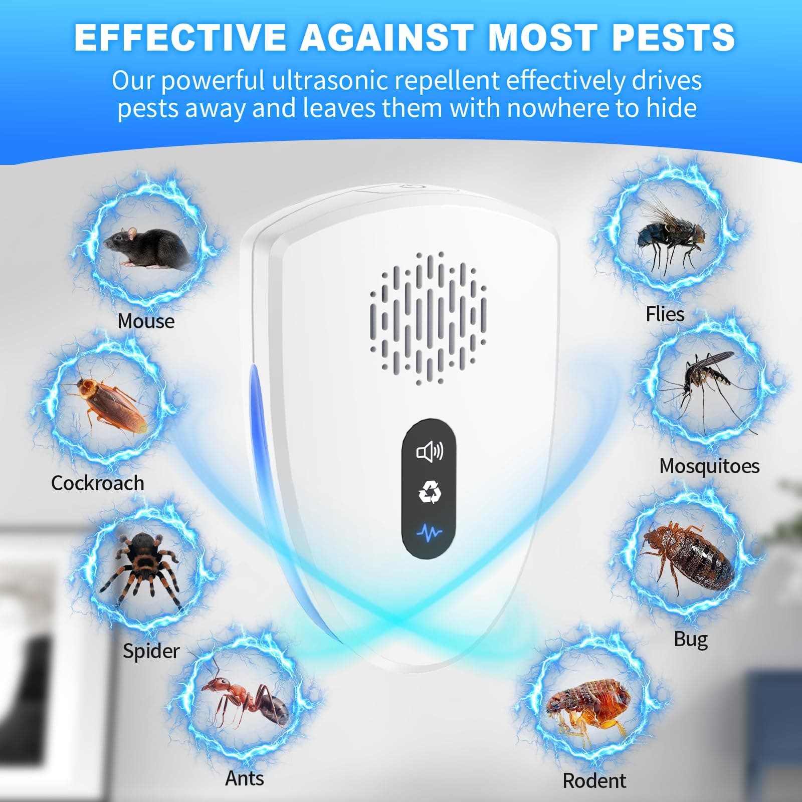 2026 Upgraded Ultrasonic Pest Control Repeller, Mouse Repellent Indoor for Spider Bug Roach Ant Mosquito Rat Mice Insect Deterrent, Mouse Rodent Repellent Ultrasonic Plug in, 3 Mode Switching, 6 Pack