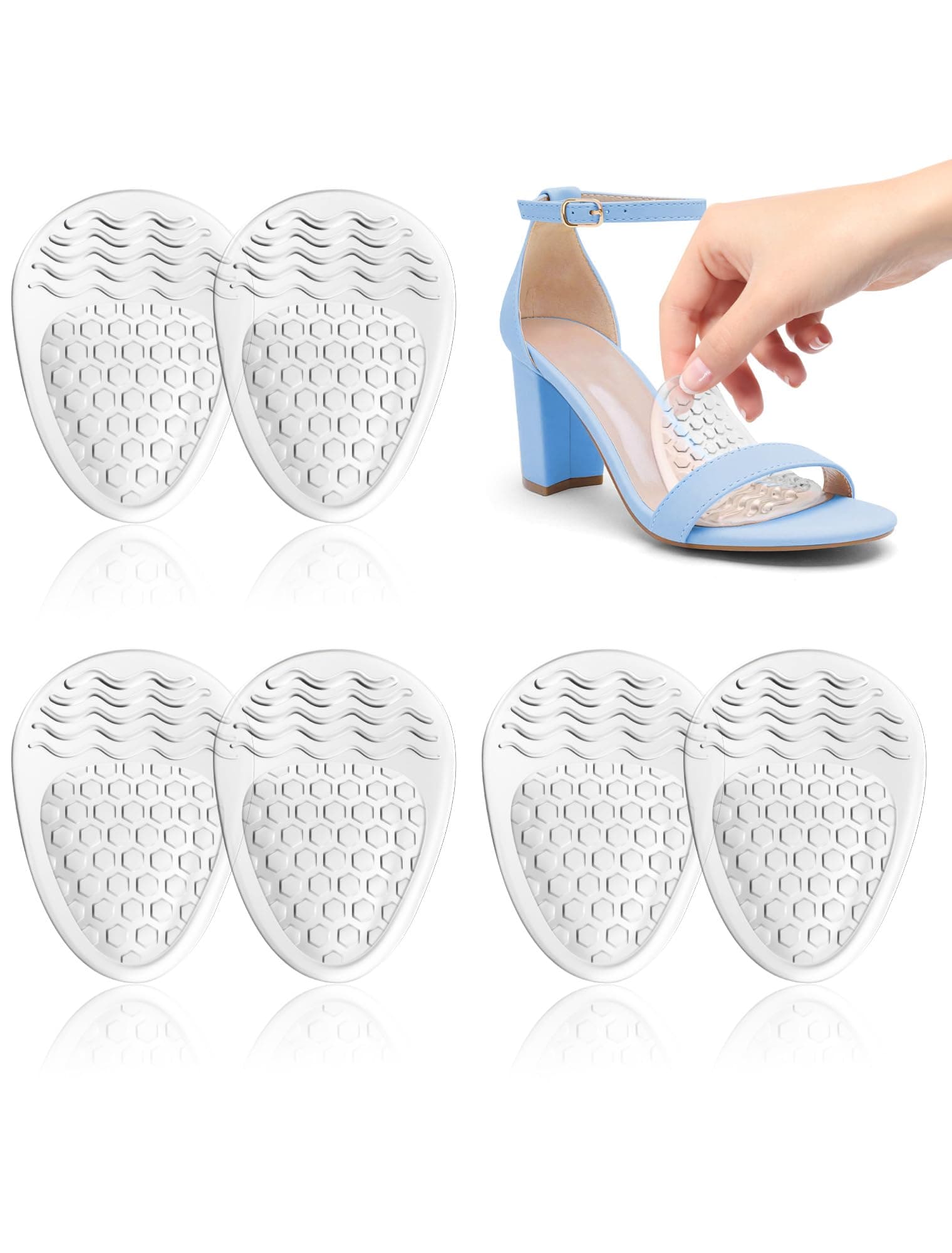 3 Pairs Ball of Foot Cushions for Women, gliship Metatarsal Pads Women High Heel Comfort Pads, Foot Pads for Balls of Feet Shoe Gummies for Heels Gel Insoles Ball of Foot Cushions Fits Any Shoes Clear