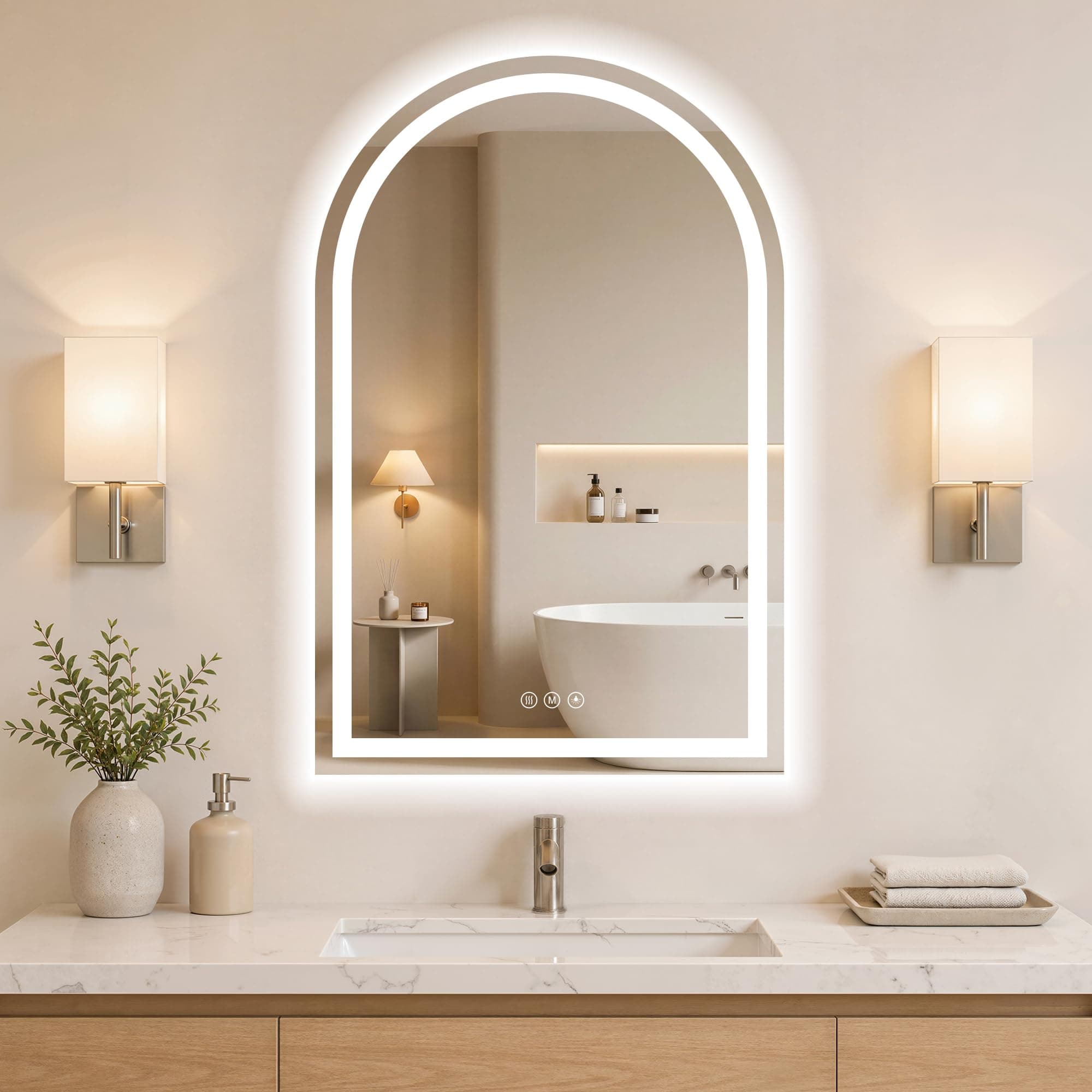 WISSMIELS Arched LED Bathroom Mirrors with Lights 30"x36" Anti-Fog, Dimmable, 3 Color, Shatterproof, Led Mirror for Bathroom, Entryway, Living Room
