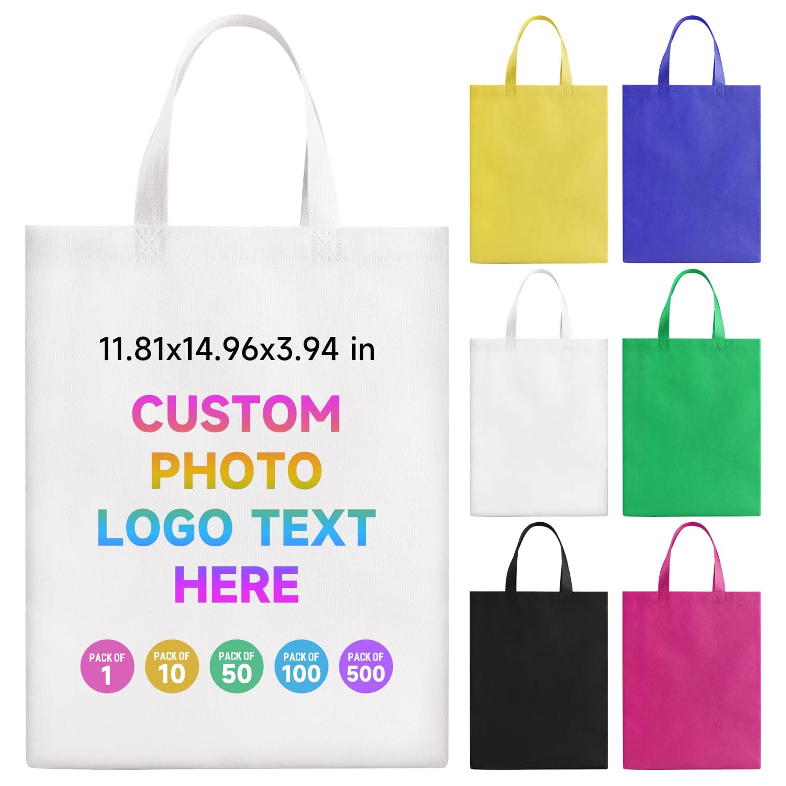 Fyore 20 Pack Custom Tote Bags with Logo, Bulk Personalized Reusable Promotional Bags With Your Logo Text Non-woven Shopping Bags with Handles for Business Events and Daily Use - 11.81x14.96x3.94in