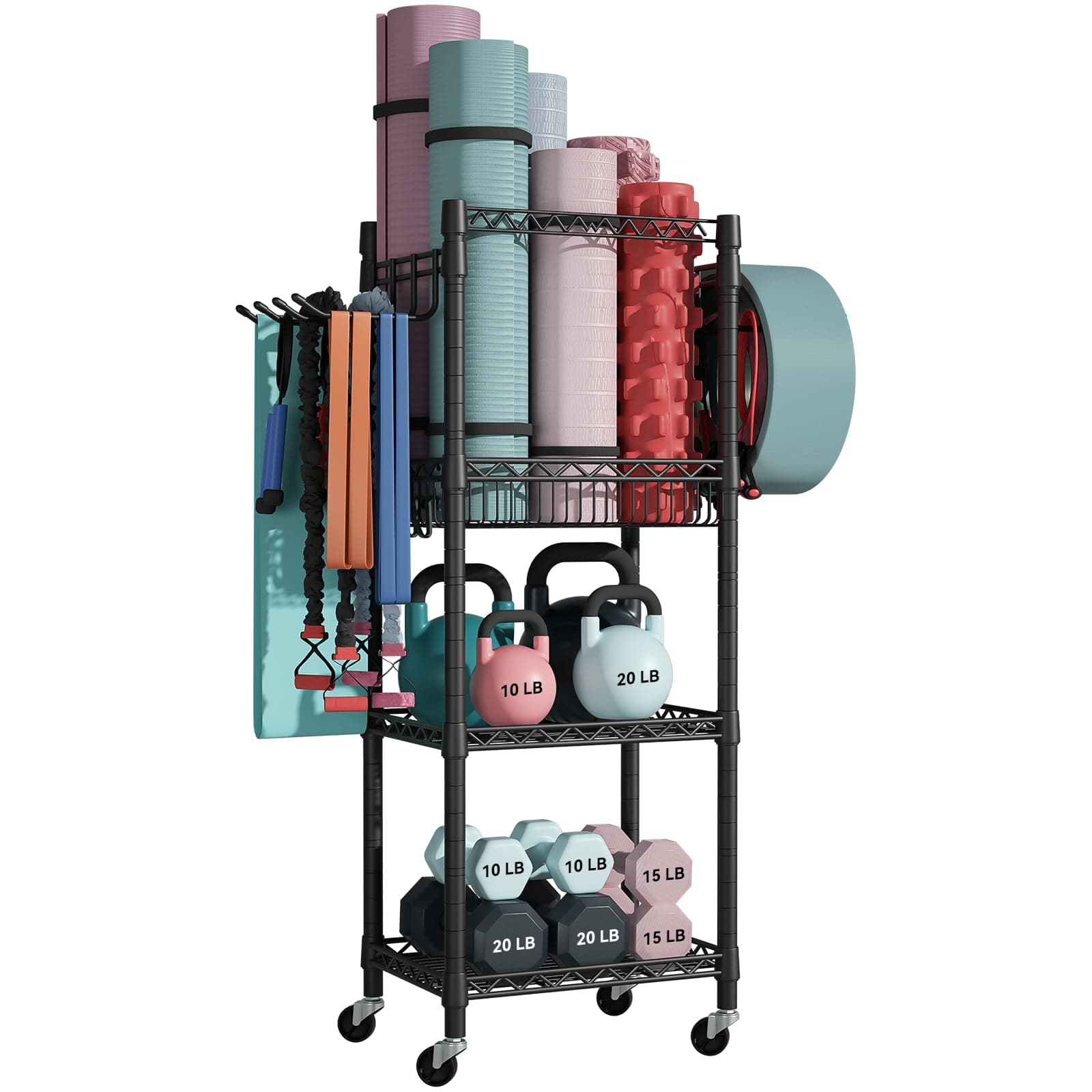 FUTASSI S1 Home Gym Storage, Workout Equipment Organizer with Wheels