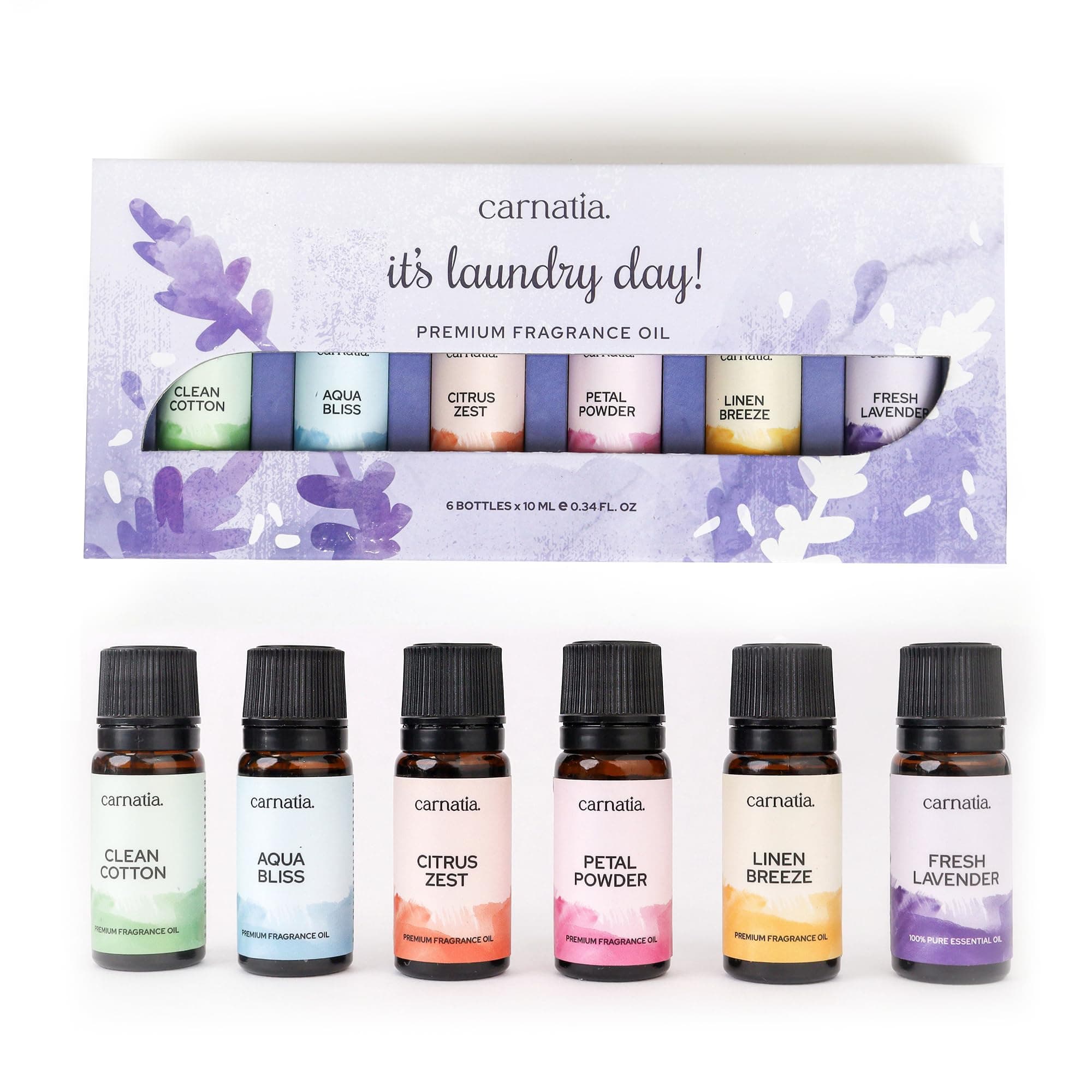 Carnatia It's Laundry Day Essential Oil Blend Set – 6 Fresh & Clean Scents for Laundry, Home & Linens | Long-Lasting Aromatherapy for a Crisp, Invigorating Boost
