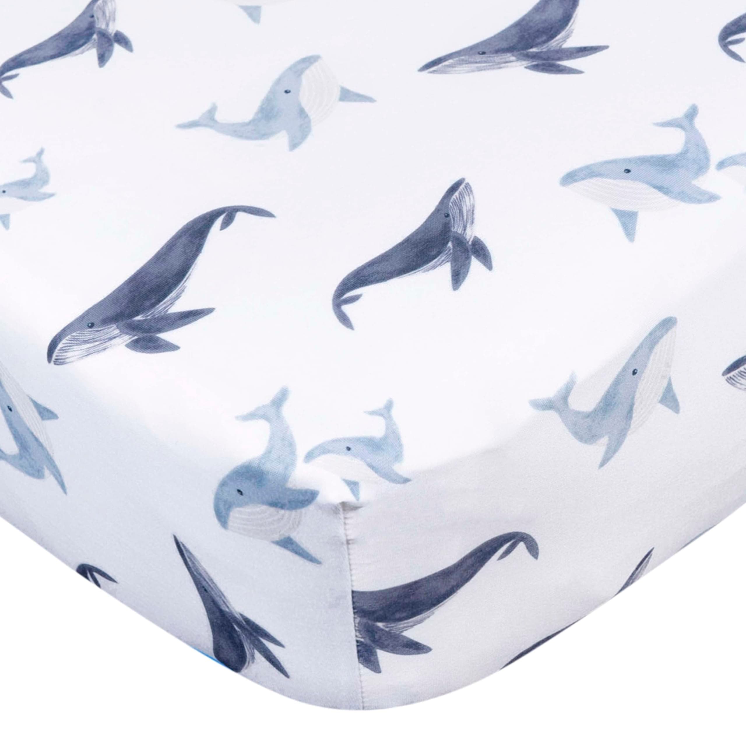 Gerber Crib Sheet - Ultra-Soft Fitted Baby Sheet for Standard Crib & Toddler Mattress - Breathable & Cozy Nursery Bedding - Coastal Calm - Whales