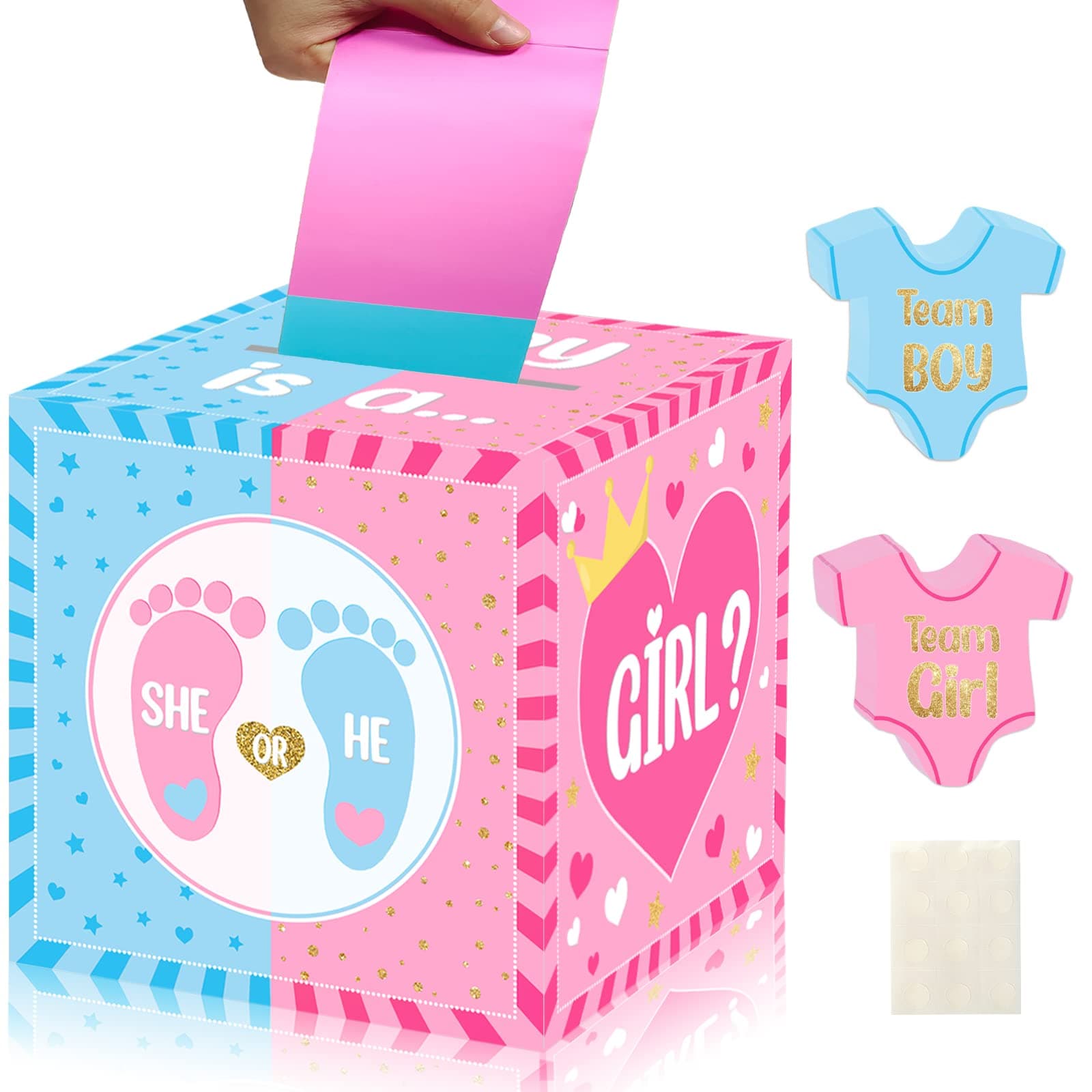 Baby Gender Reveal Pull Out Game Box, Gender Reveal Voting Box with 60 Ballot Cards, Boy or Girl Party Supplies