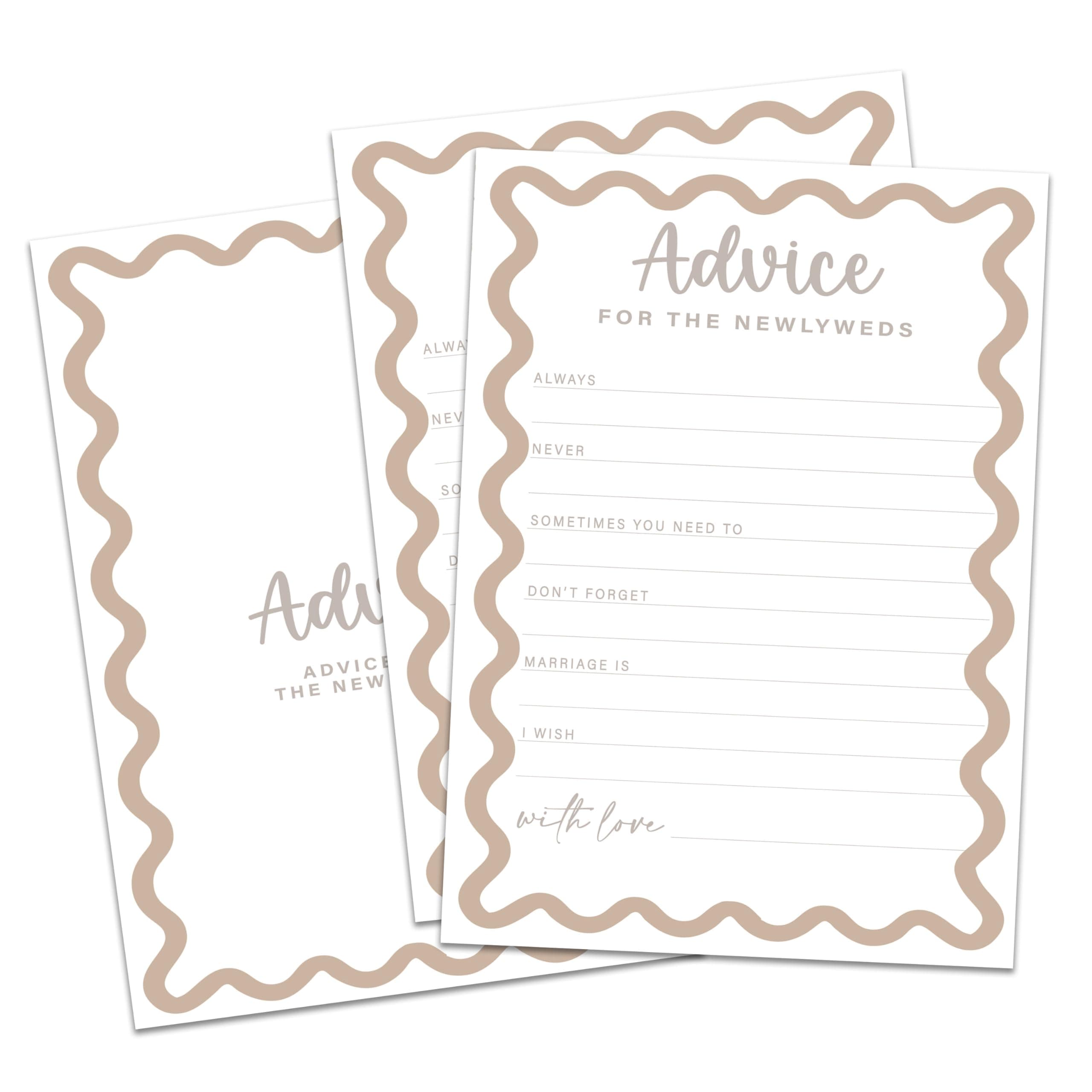 patcate Advice And Wishes For The Mr And Mrs, 25 Wedding Advice Cards for Bride and Groom, Bridal Shower Engagement Party Games, Retro Beige Boho Wavy Border -A03