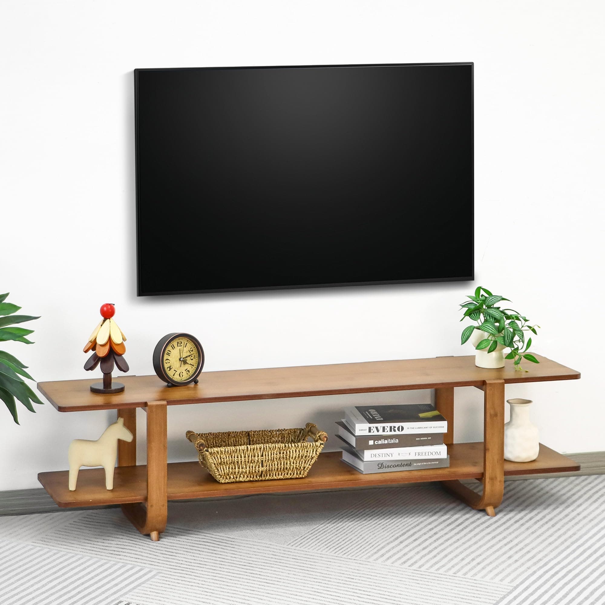 Mordchil HF Bamboo TV Stand for TVs up to 65", Accent Entertainment Center with Storage, Modern Console Table with Shelf, Media TV Stand for Living Room, Bedroom, 55"(L), Walnut