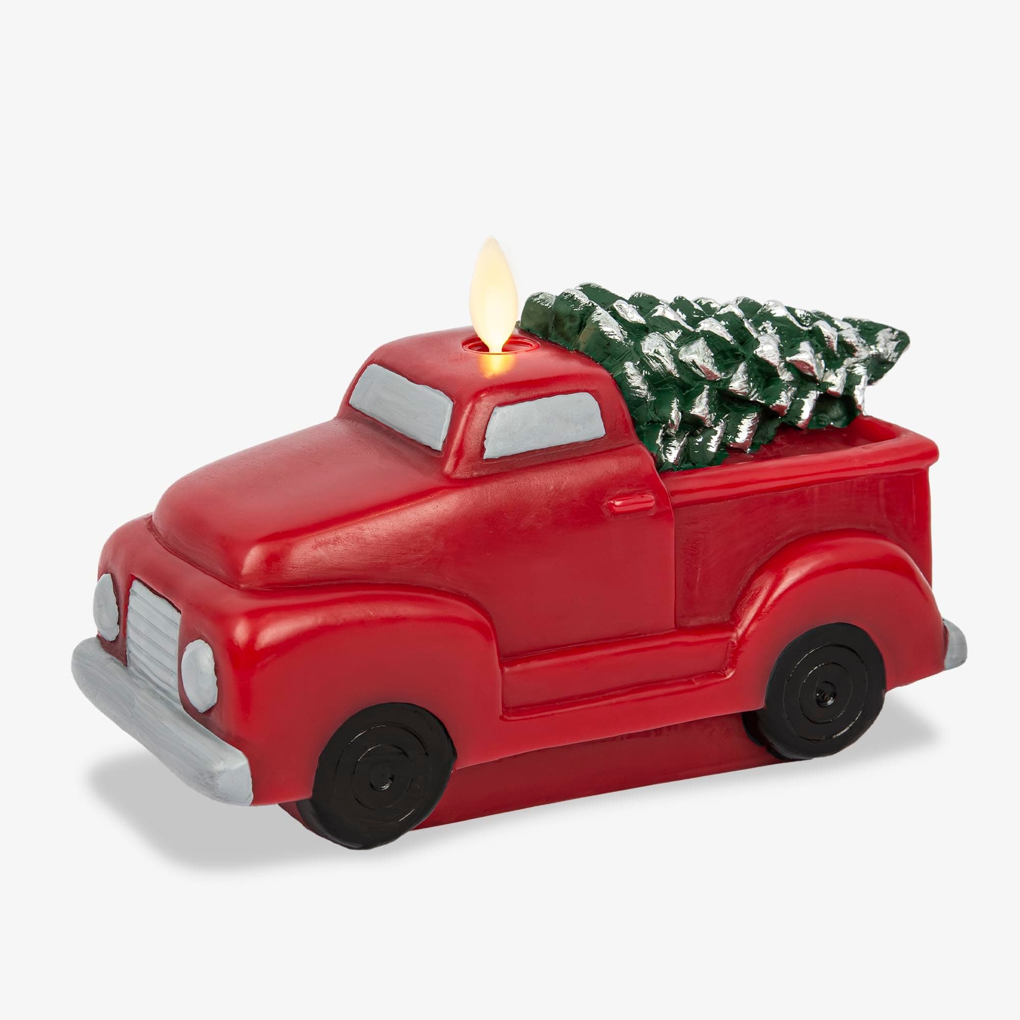 Luminara Flameless Candle Holiday Red Truck with Tree Chalky Finish Moving Flame Candle Christmas Collection (7.7" x 4.25")