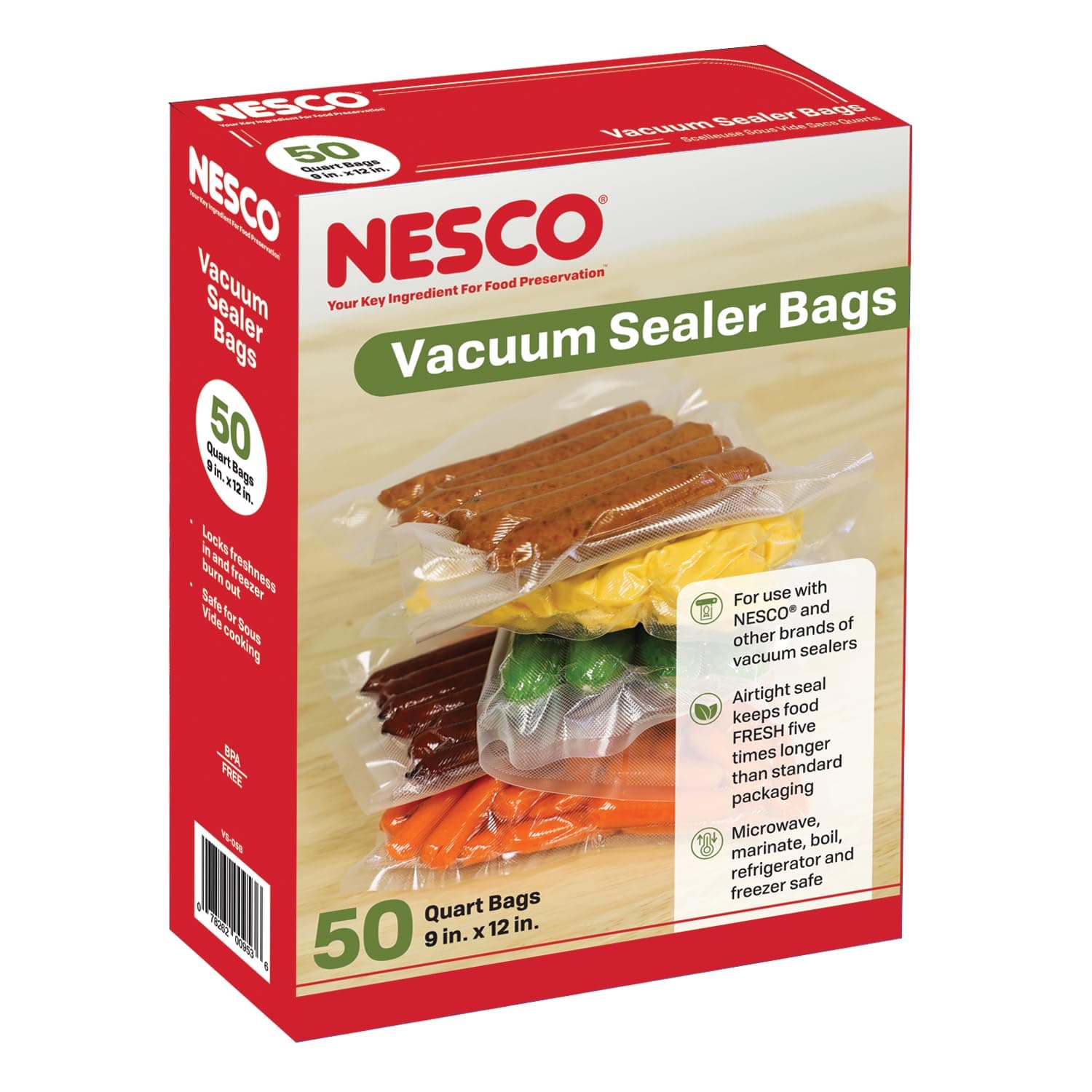 Nesco Vacuum Sealer Bags, 50 Pre-Cut Quart Sized Vacuum Sealer Bags (8.6″ x 11.8″), VS-05B