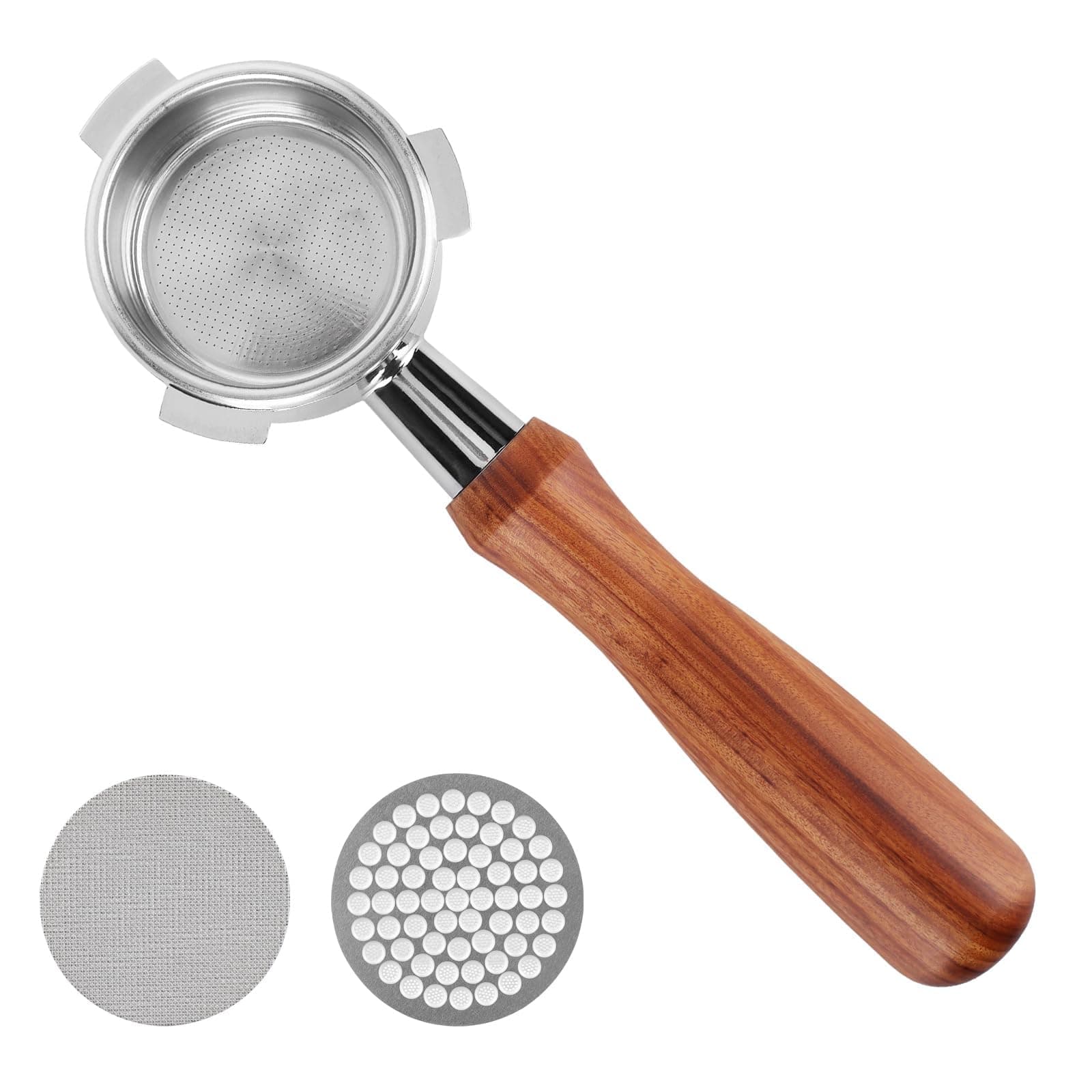 54mm Bottomless Portafilter with Puck Screen Compatible for Breville Barista Espresso, 2Pack Stainless Steel Puck Screen for 54mm Bottomless Portafilter with Solid Wood Handle