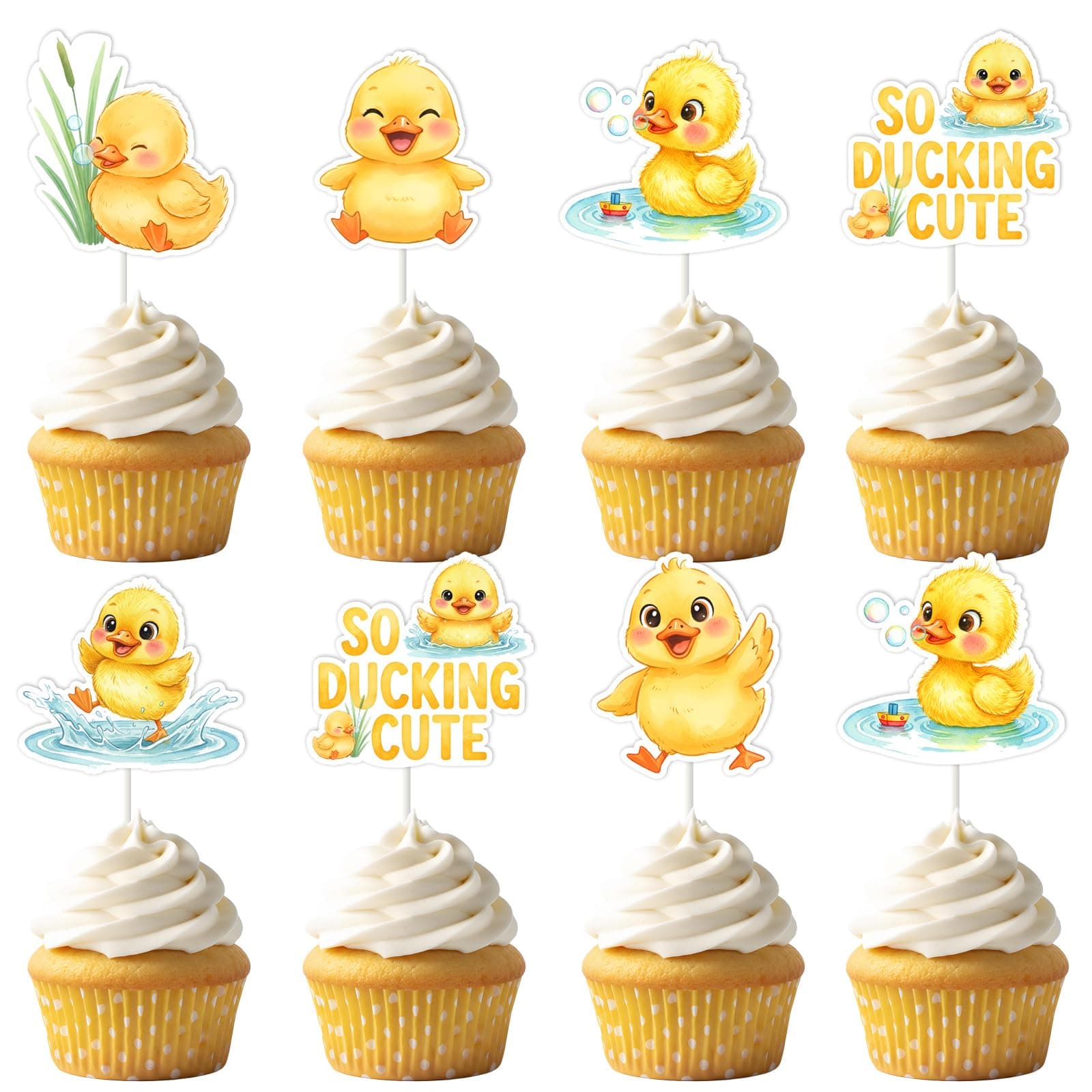 36 Pcs Duck Cupcake Toppers So Ducking Cute Duck Themed Cupcake Picks Ducky Farm Animals Themed Yellow Cake Decorations for Girls Boys Baby Shower Birthday Party Supplies