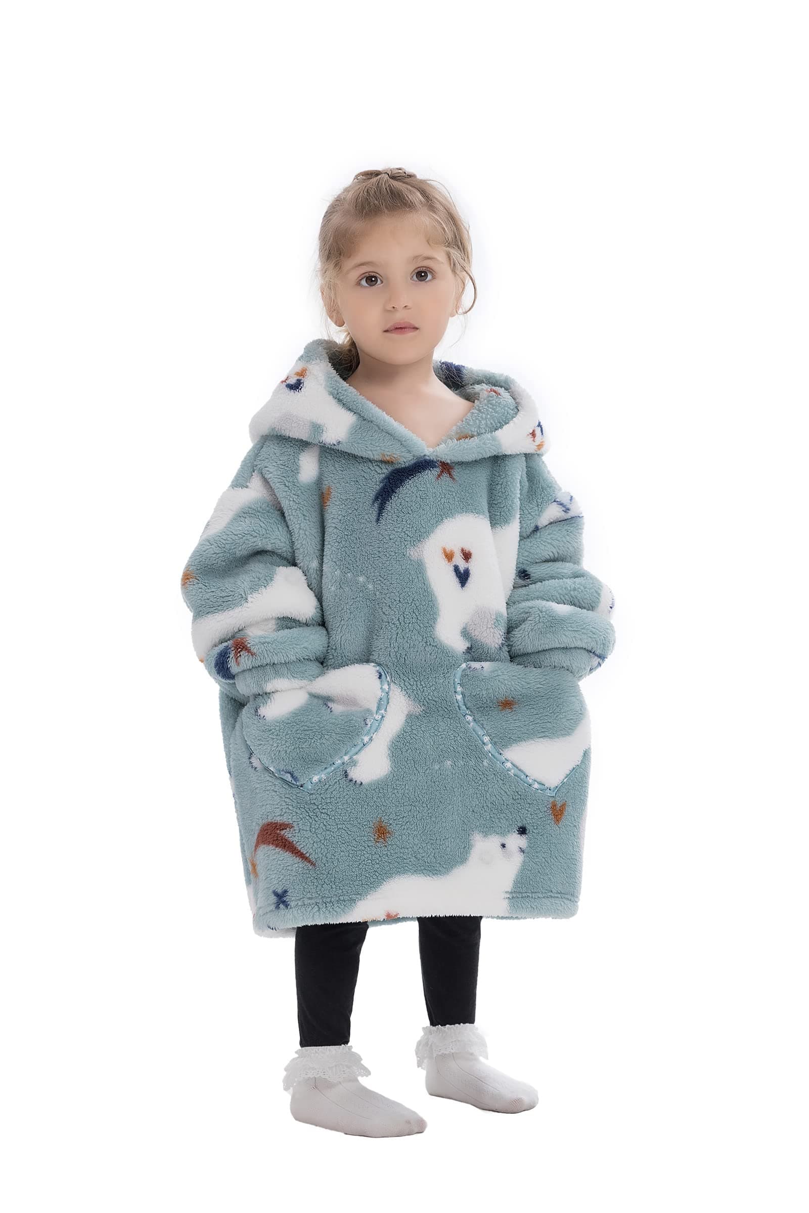 Pterygoid Wearable Blanket Hoodie for Kids,Oversized FLeece Hooded Sweatshirt with Pocket for Children Girls Boys