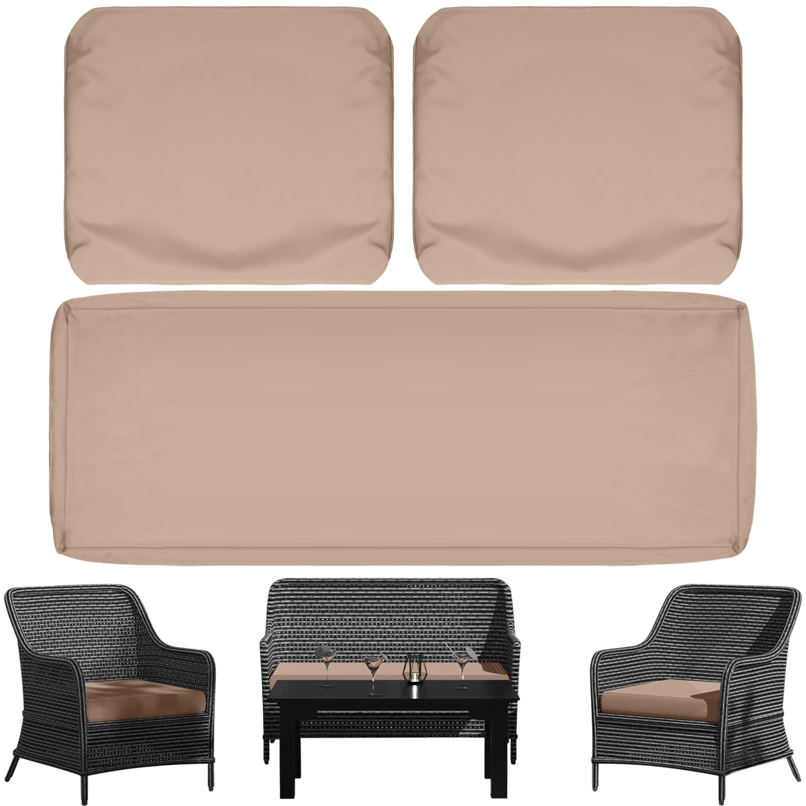 Cethytirko 3 Pack Outdoor Patio Seat Cushions Replacement Covers Fit for 4 Pieces 4-Seater Wicker Rattan Patio Conversation Set Loveseat Chair Couch