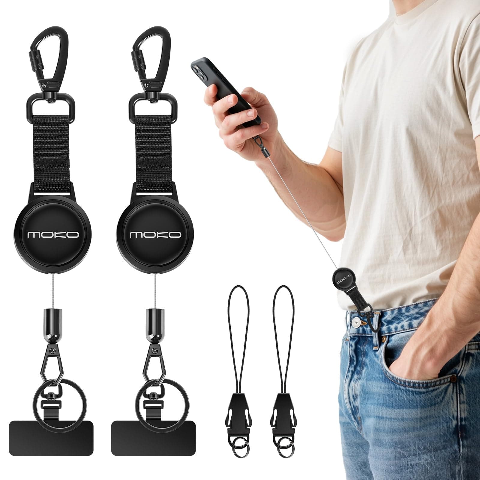 MoKo Heavy Duty Retractable Badge Reel or Keychain with Lockable Carabiner