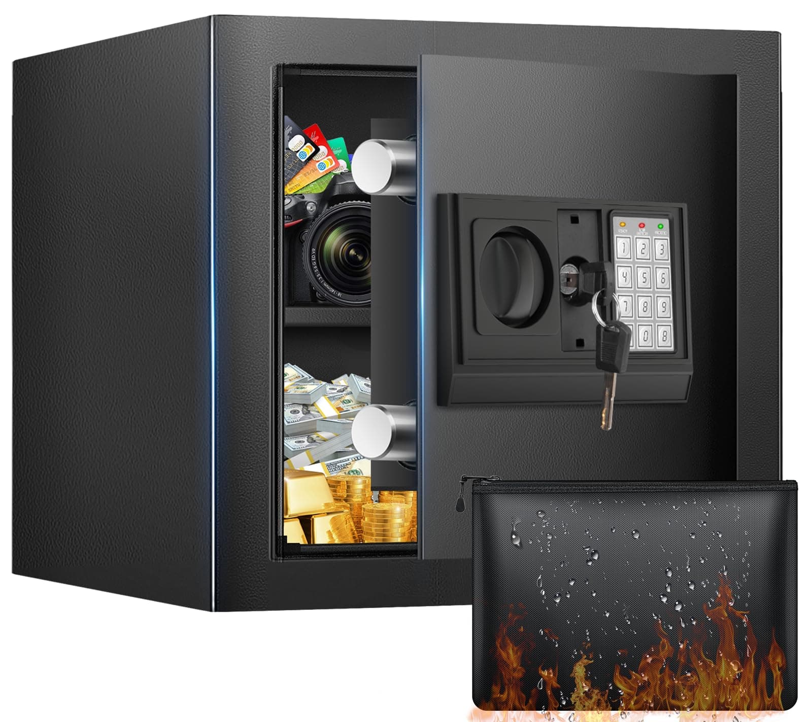 1.5 Cuft Mini Safe Box, Home Safe with Fireproof Waterproof Bag