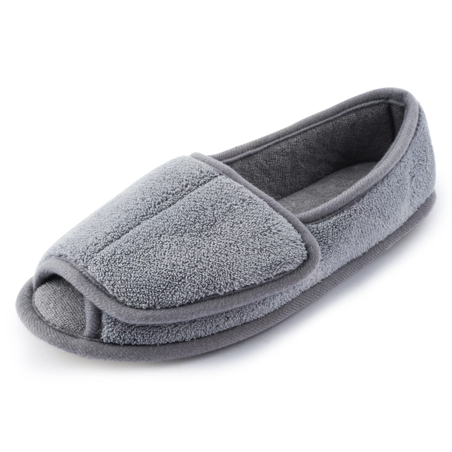 Women Diabetic Slippers/W Arthritis Edema Adjustable Closure Memory Foam House Shoes Open Toe Extra WideGRAY6.