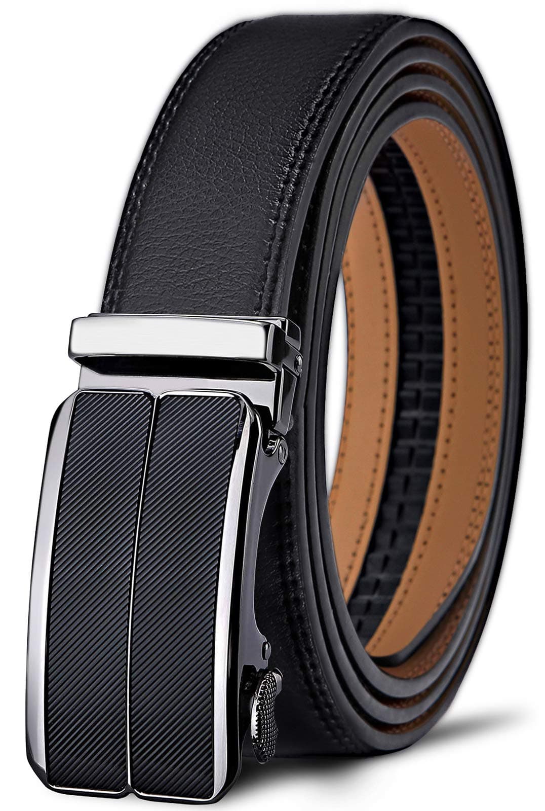 BULLIANT Men's Belt, Leather Ratchet Belt for Men Dress 1 3/8,Trim to Fit,Black1,40-46" Waist Adjustable