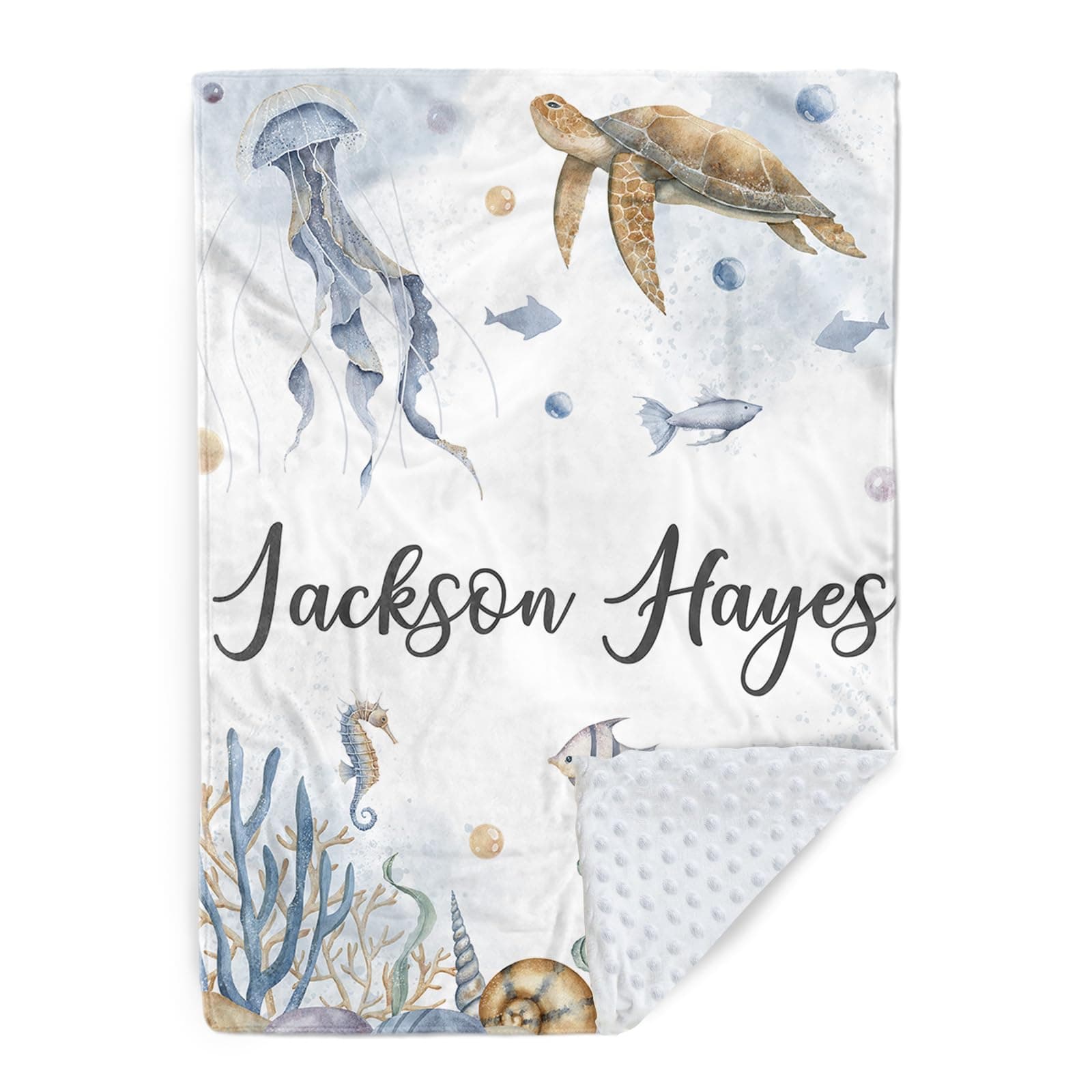 Hatchaa Personalized Baby Blanket with Name, Customized Baby Blanket for Kids Newborns, Soft Flannel with Double Layer Dotted Backing, Customized Gifts for Baby Shower Birthday, Sea Turtle(60" x80)