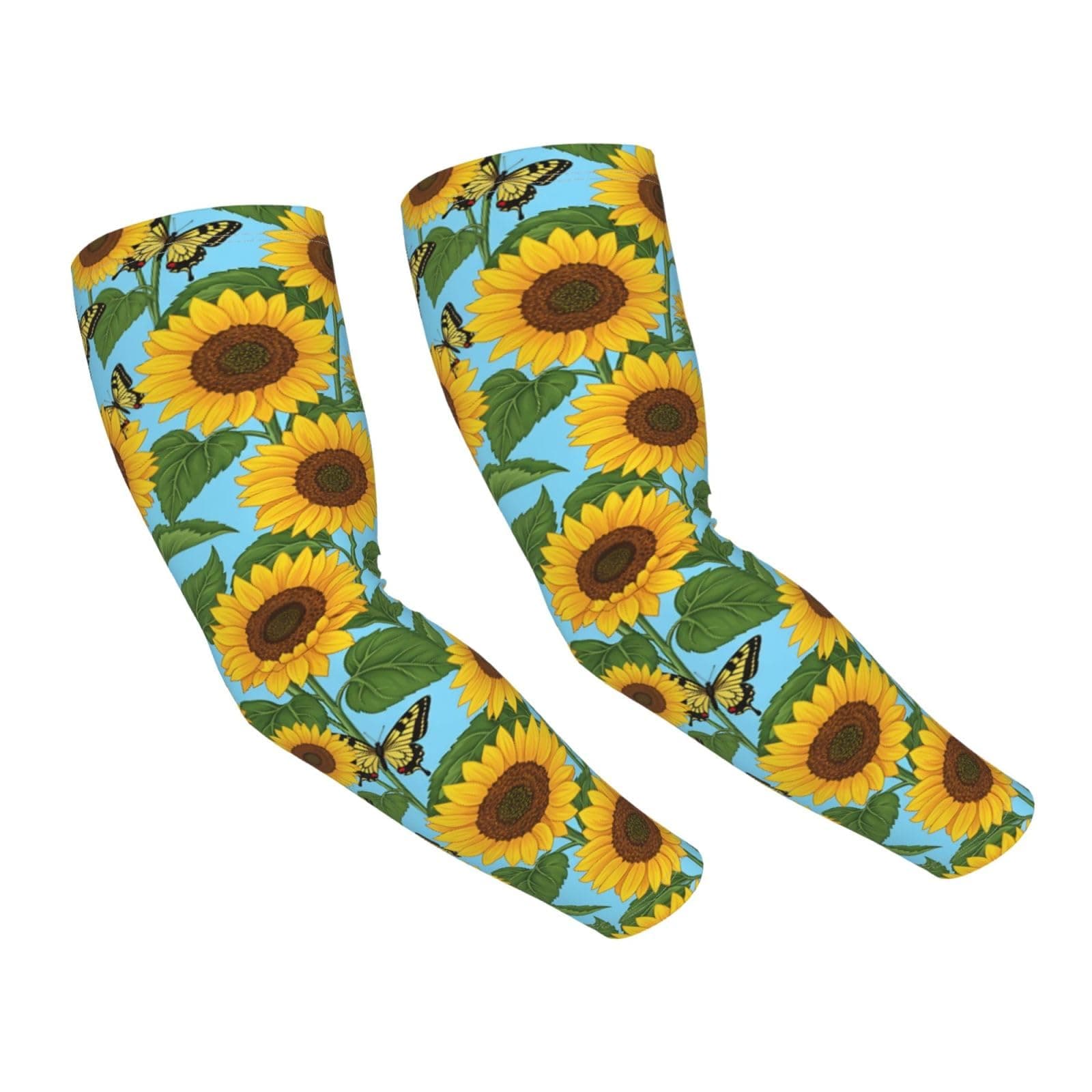 WOAIDY Gardening Arm Sleeves for Women, Cooling Sleeve Covers, Lightweight Ice Silk Sun Sleeves with Thumb Hole (1 Pair), Summer Sunflower Garden, One Size