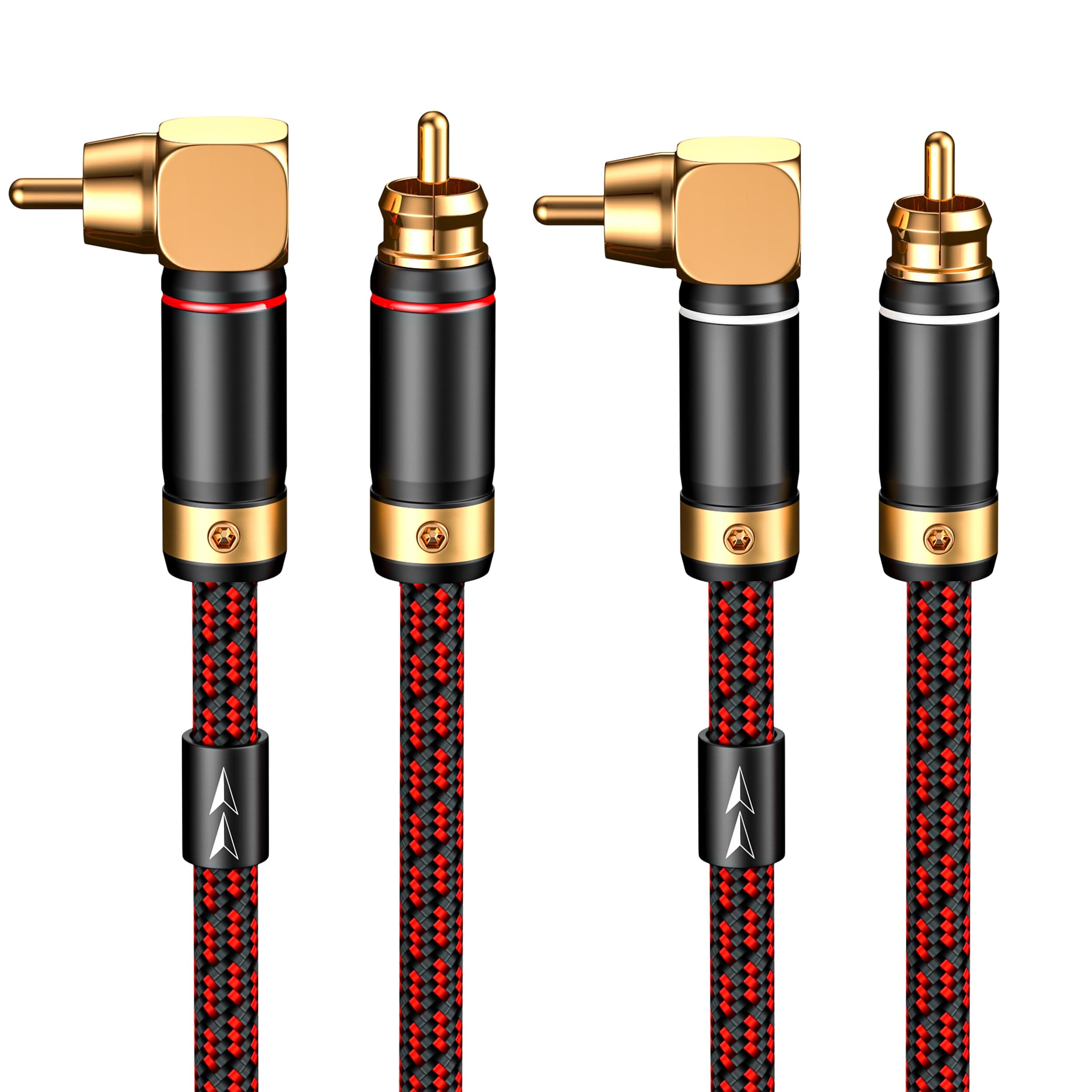 Primeda Audiophiles RCA/Phono Cable 2 RCA Male to 2 RCA Male HiFi System Interconnect Cable Braided for Home Cinema Subwoofer Amplifiers Blu-ray (Straight to Right Angle, 6.5ft/2m)